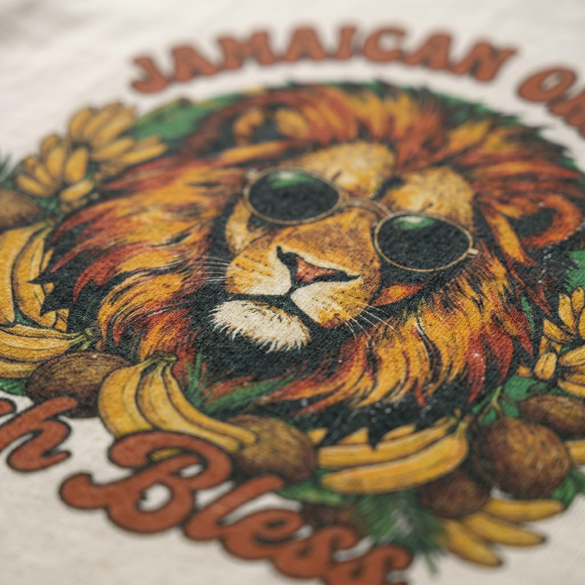 Jamaican Original Rasta Lion Graphic Tee, Jah Bless Caribbean Vacation Shirt, reggae art, view 3