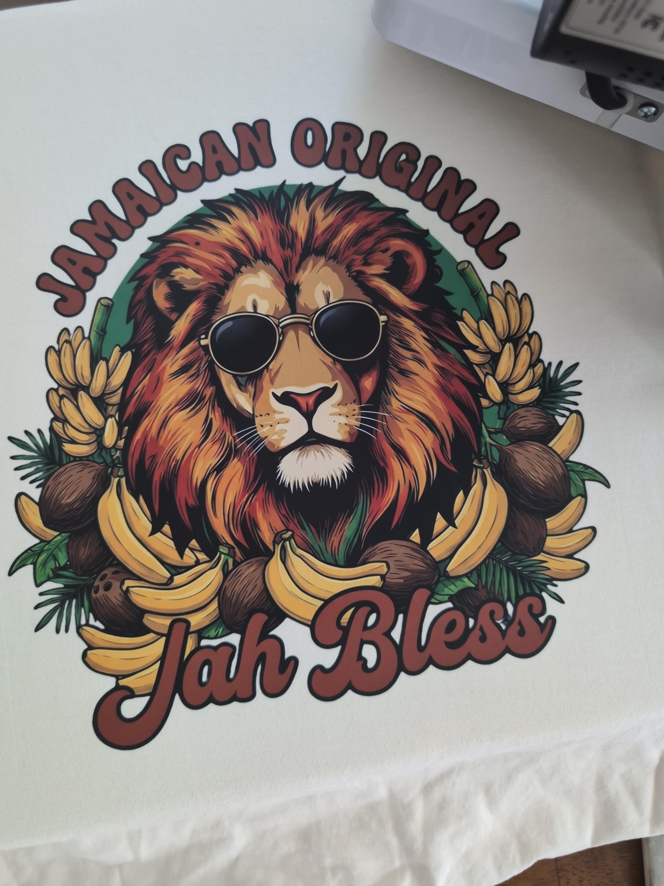 Jamaican Original Rasta Lion Graphic Tee, Jah Bless Caribbean Vacation Shirt, reggae art, view 4