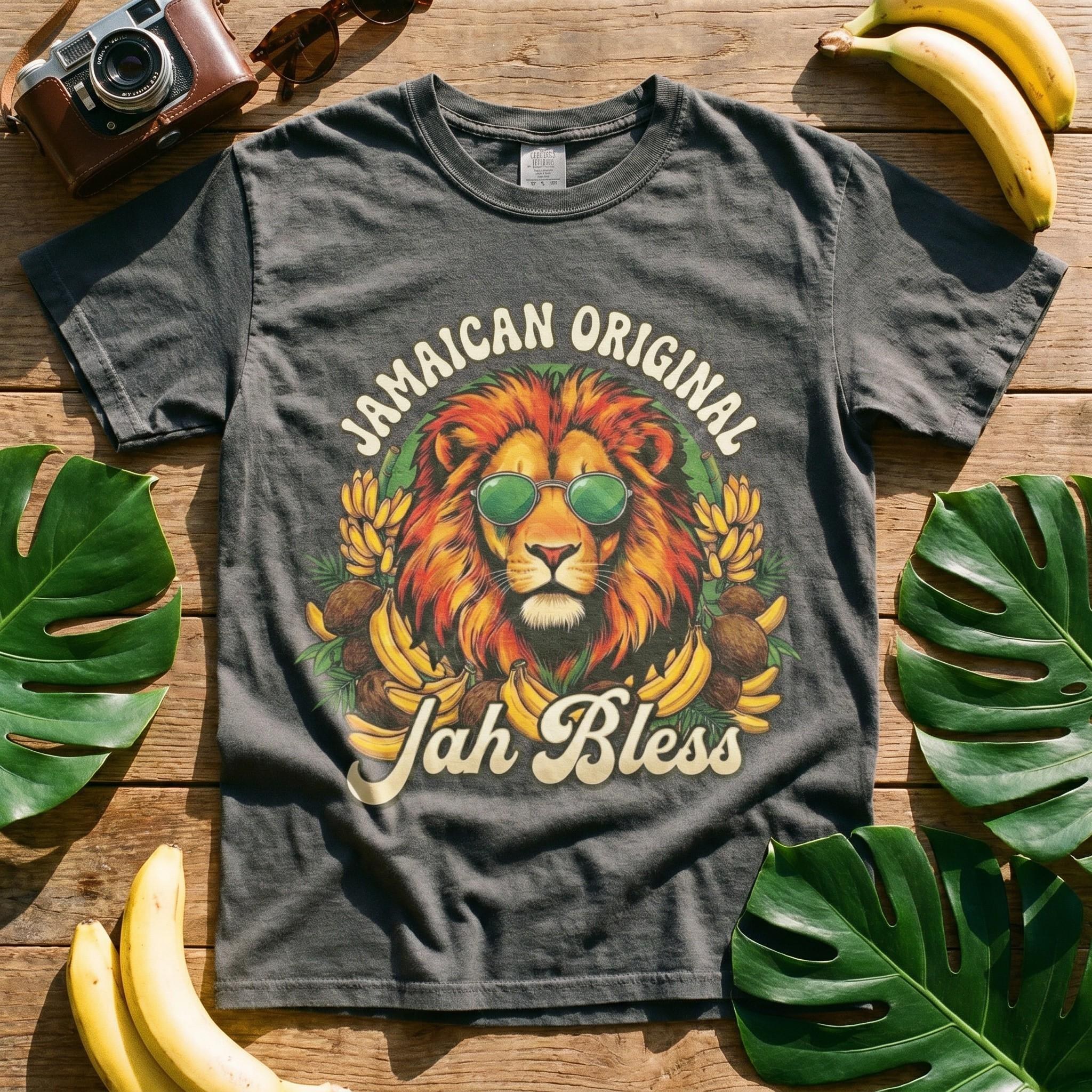 Jamaican Original Rasta Lion Graphic Tee, Jah Bless Caribbean Vacation Shirt, reggae art, view 7