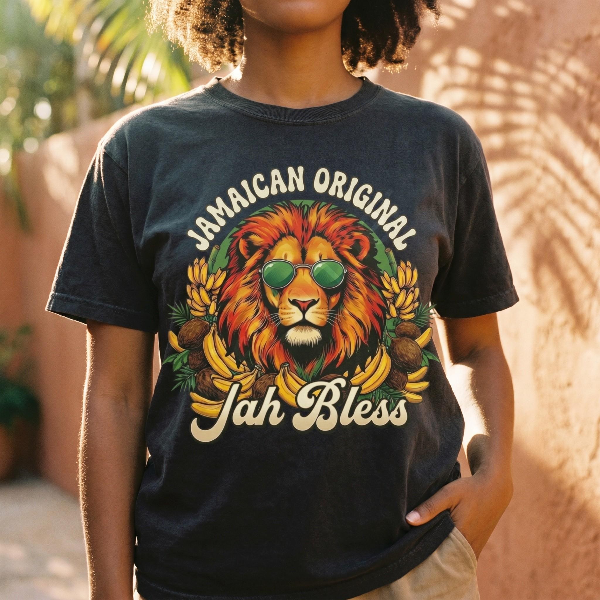 Jamaican Original Rasta Lion Graphic Tee, Jah Bless Caribbean Vacation Shirt, reggae art, view 8