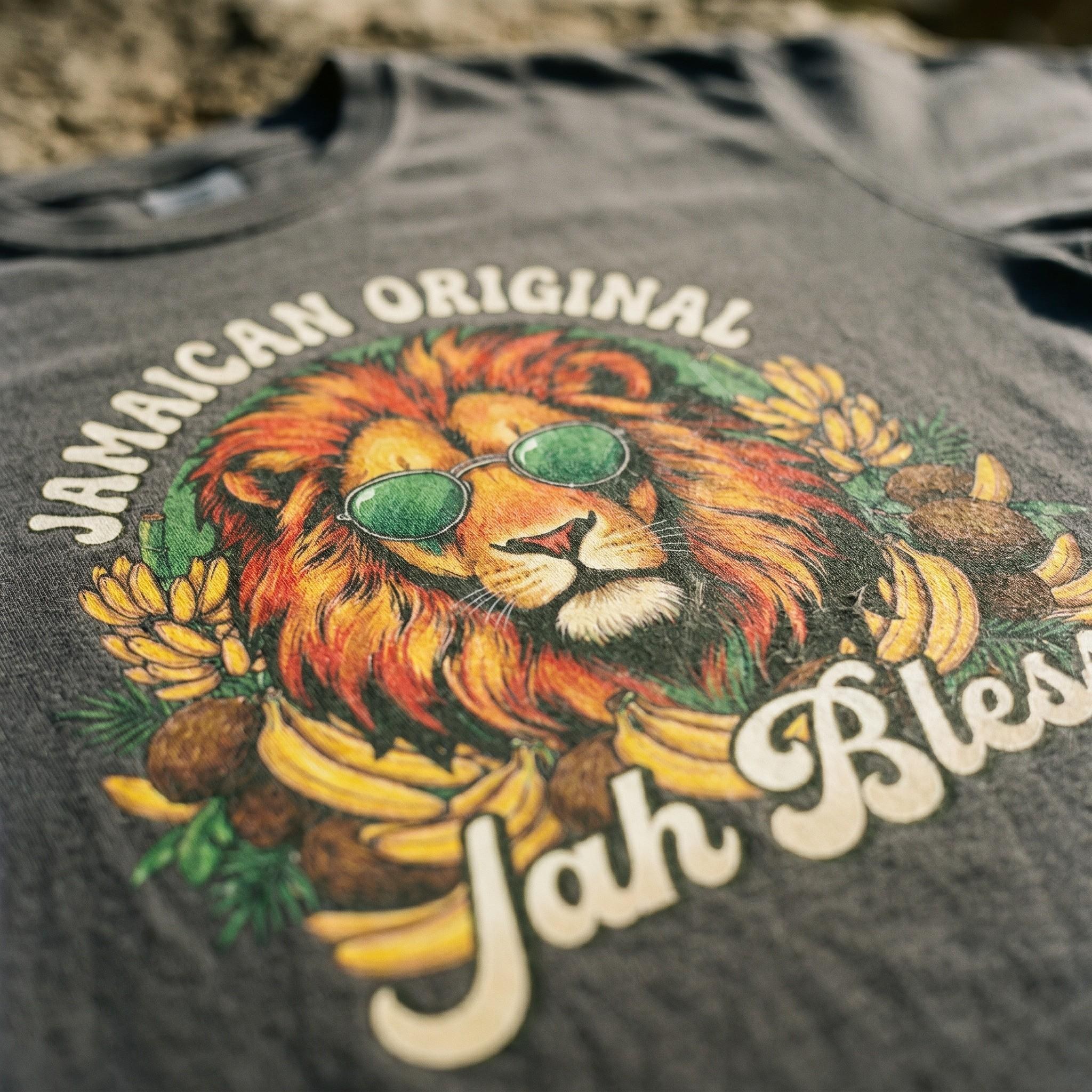 Jamaican Original Rasta Lion Graphic Tee, Jah Bless Caribbean Vacation Shirt, reggae art, view 9