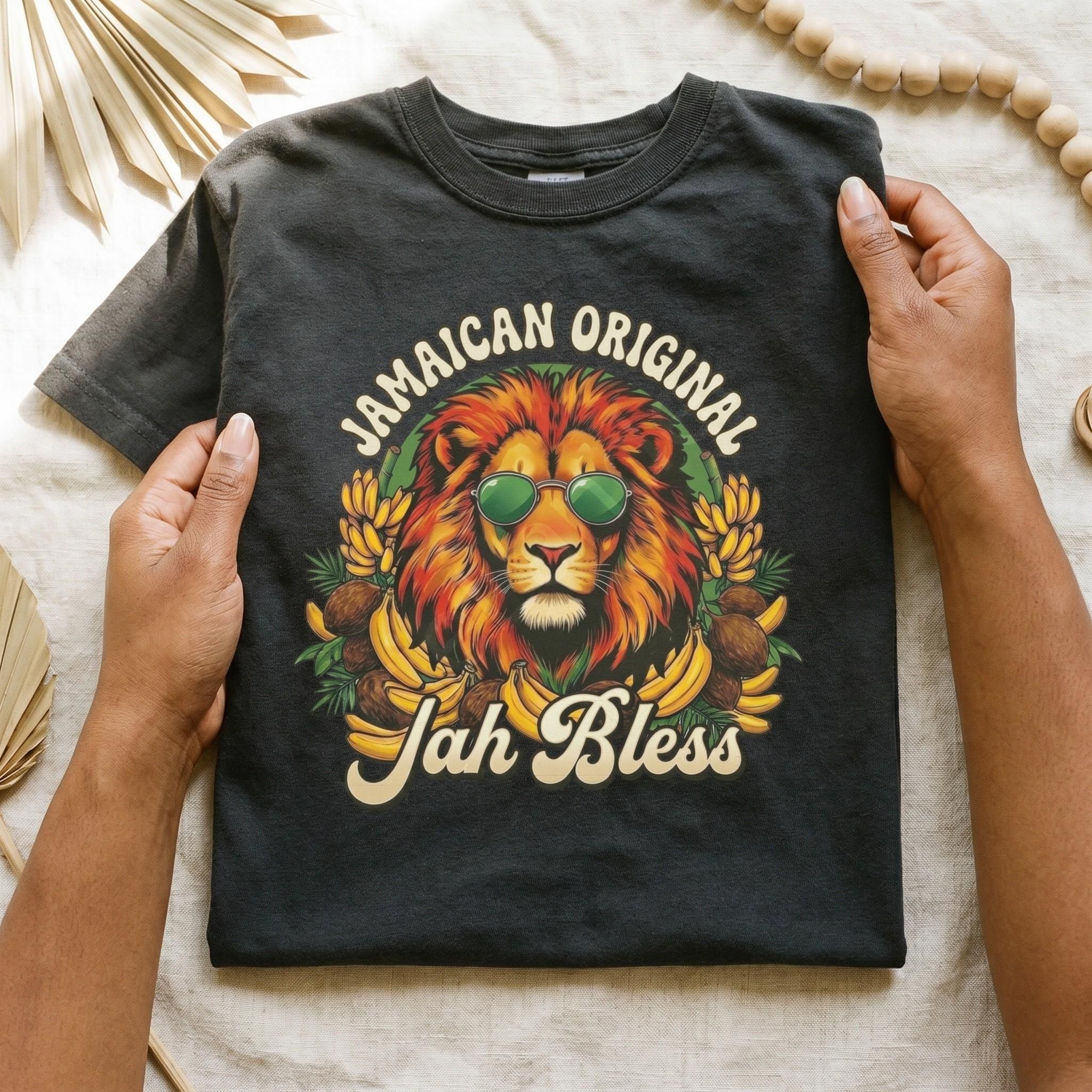 Jamaican Original Rasta Lion Graphic Tee, Jah Bless Caribbean Vacation Shirt, reggae art, view 10