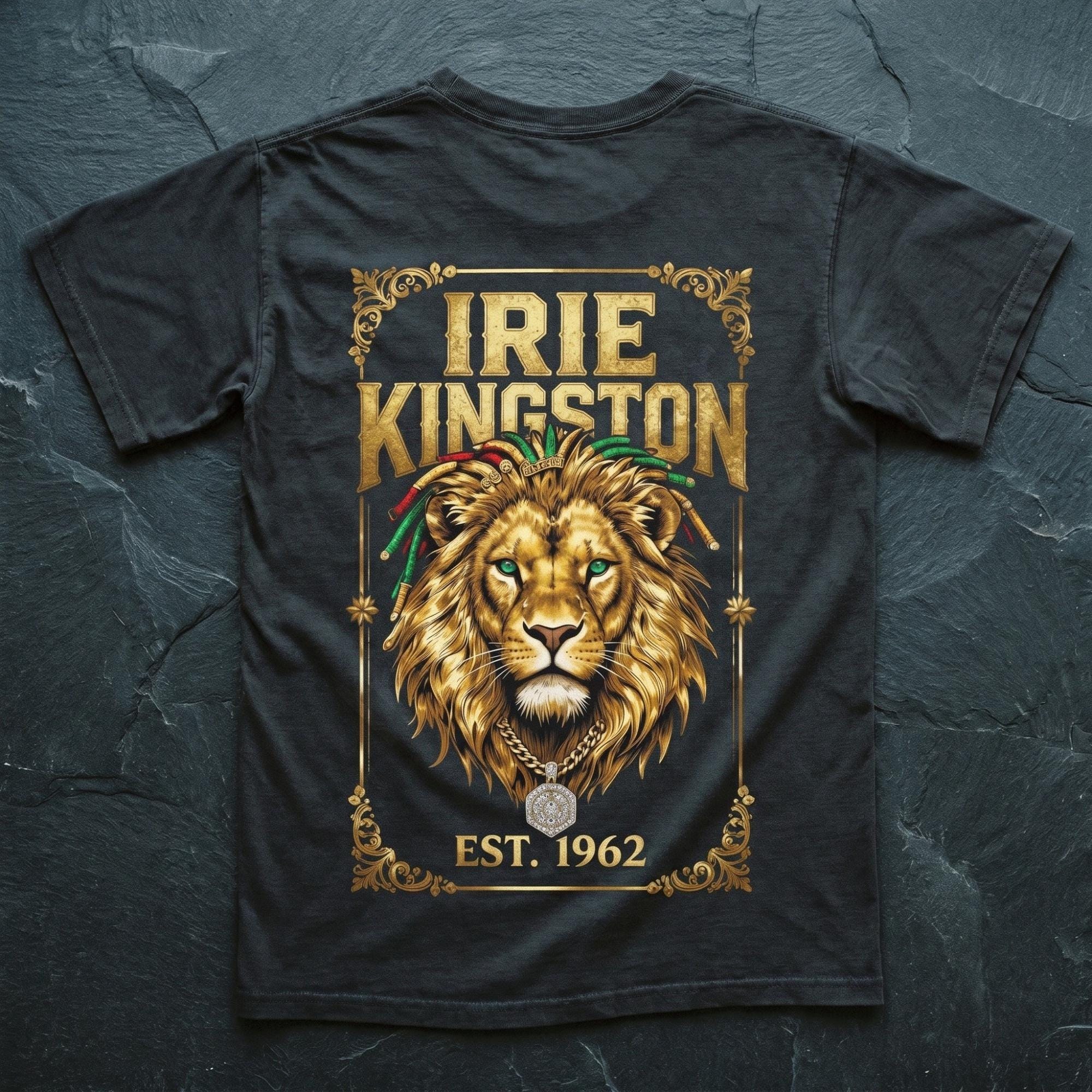 Irie Kingston Rasta Lion Jamaica Shirt, front or back print, ivory or black, view 2