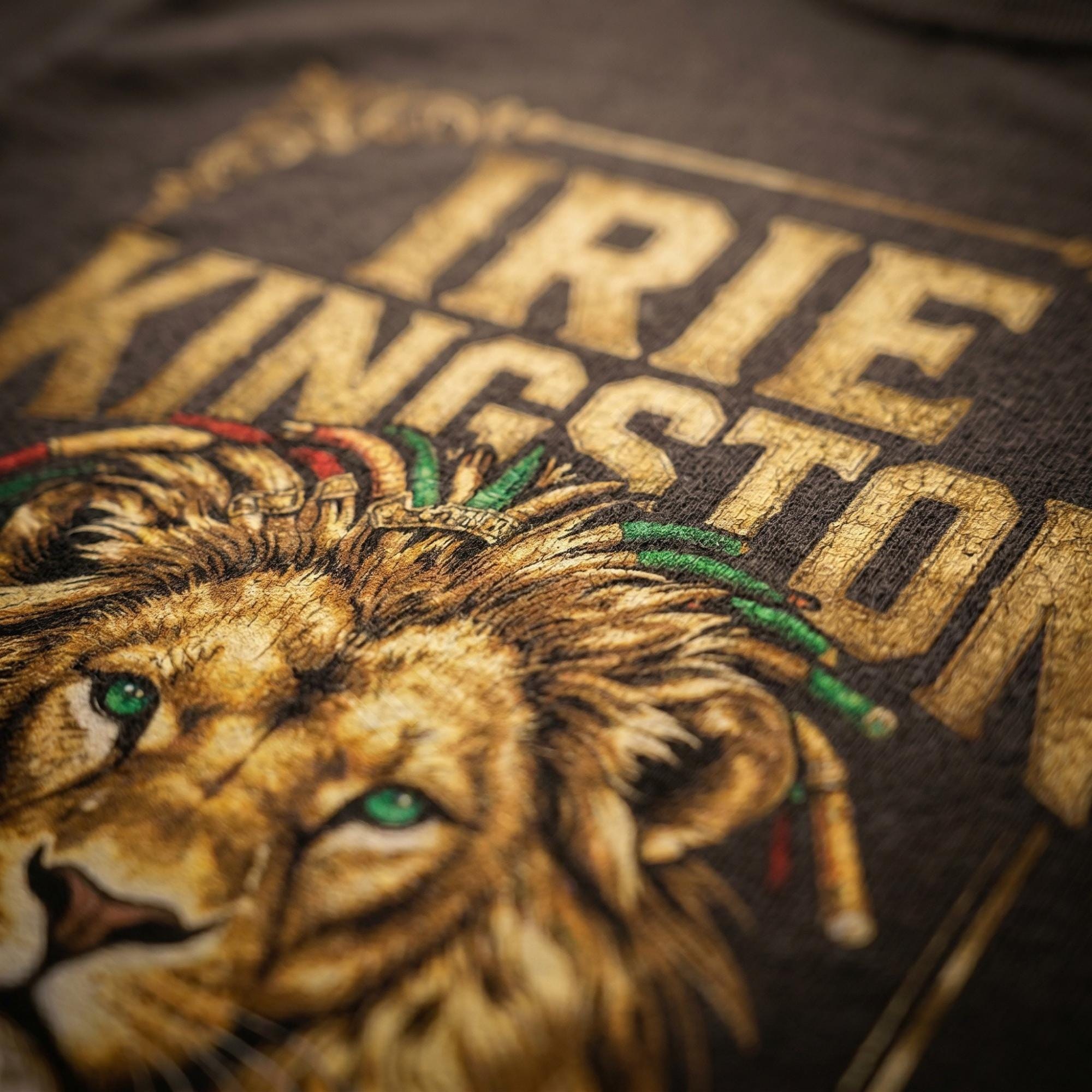 Irie Kingston Rasta Lion Jamaica Shirt, front or back print, ivory or black, view 13