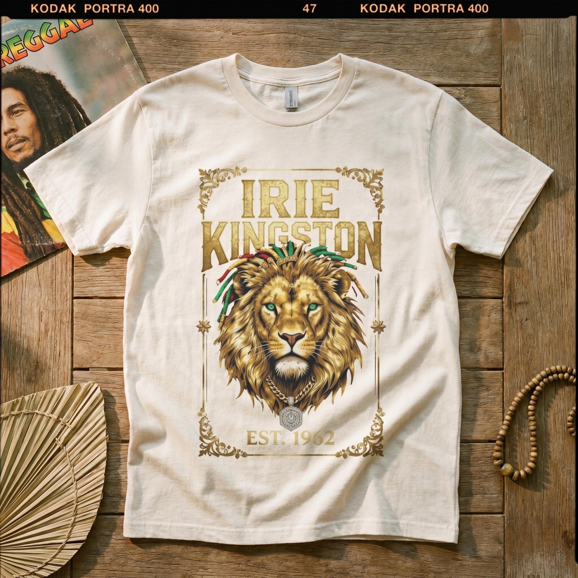 Irie Kingston Rasta Lion Jamaica Shirt, front or back print, ivory or black, view 14