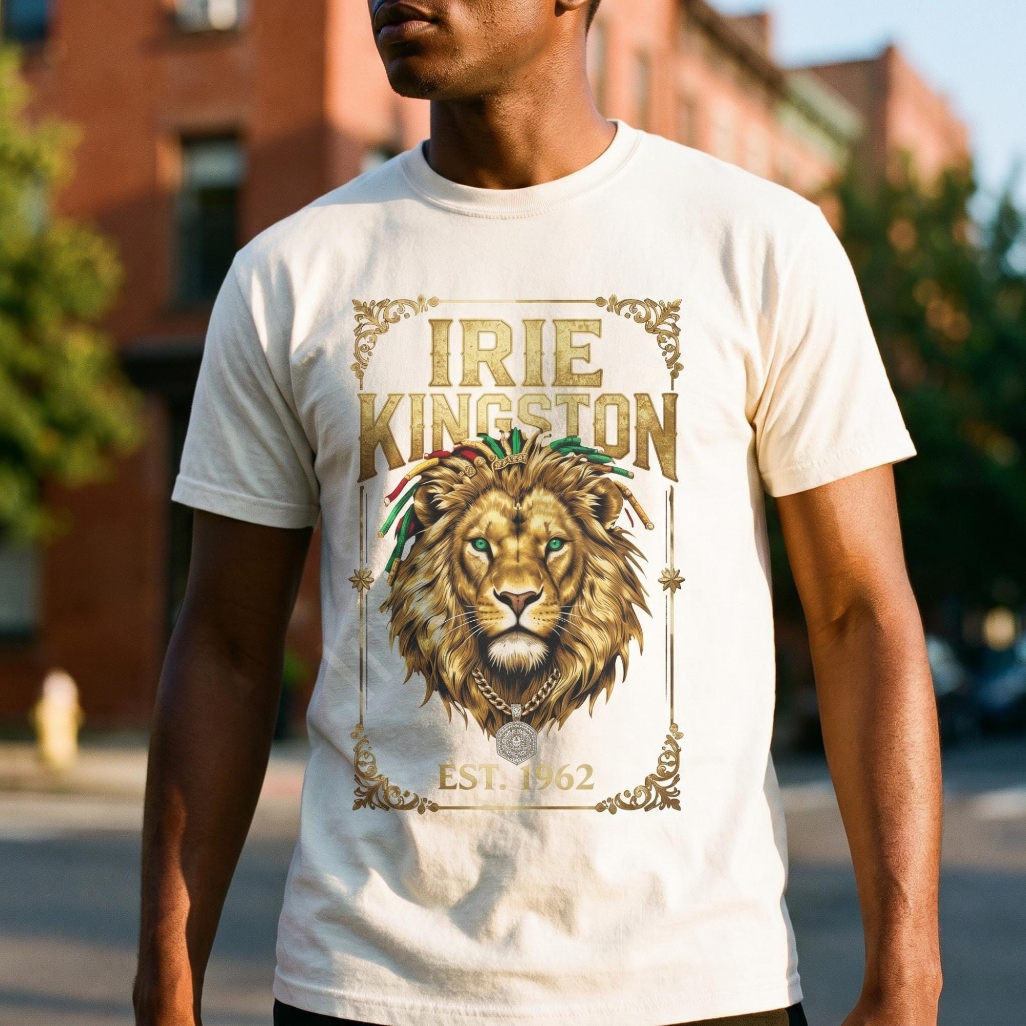 Irie Kingston Rasta Lion Jamaica Shirt, front or back print, ivory or black, view 15