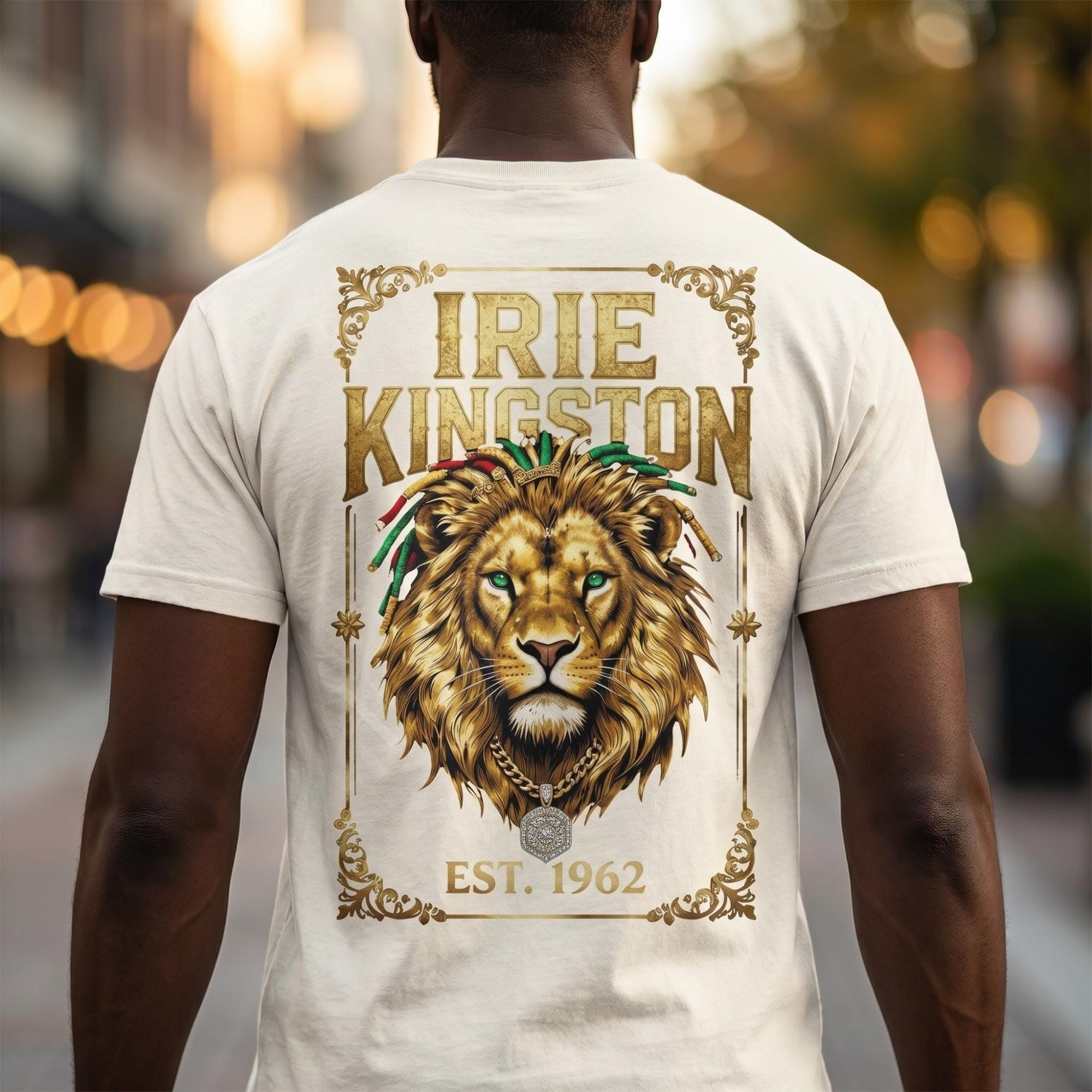Irie Kingston Rasta Lion Jamaica Shirt, front or back print, ivory or black, view 16