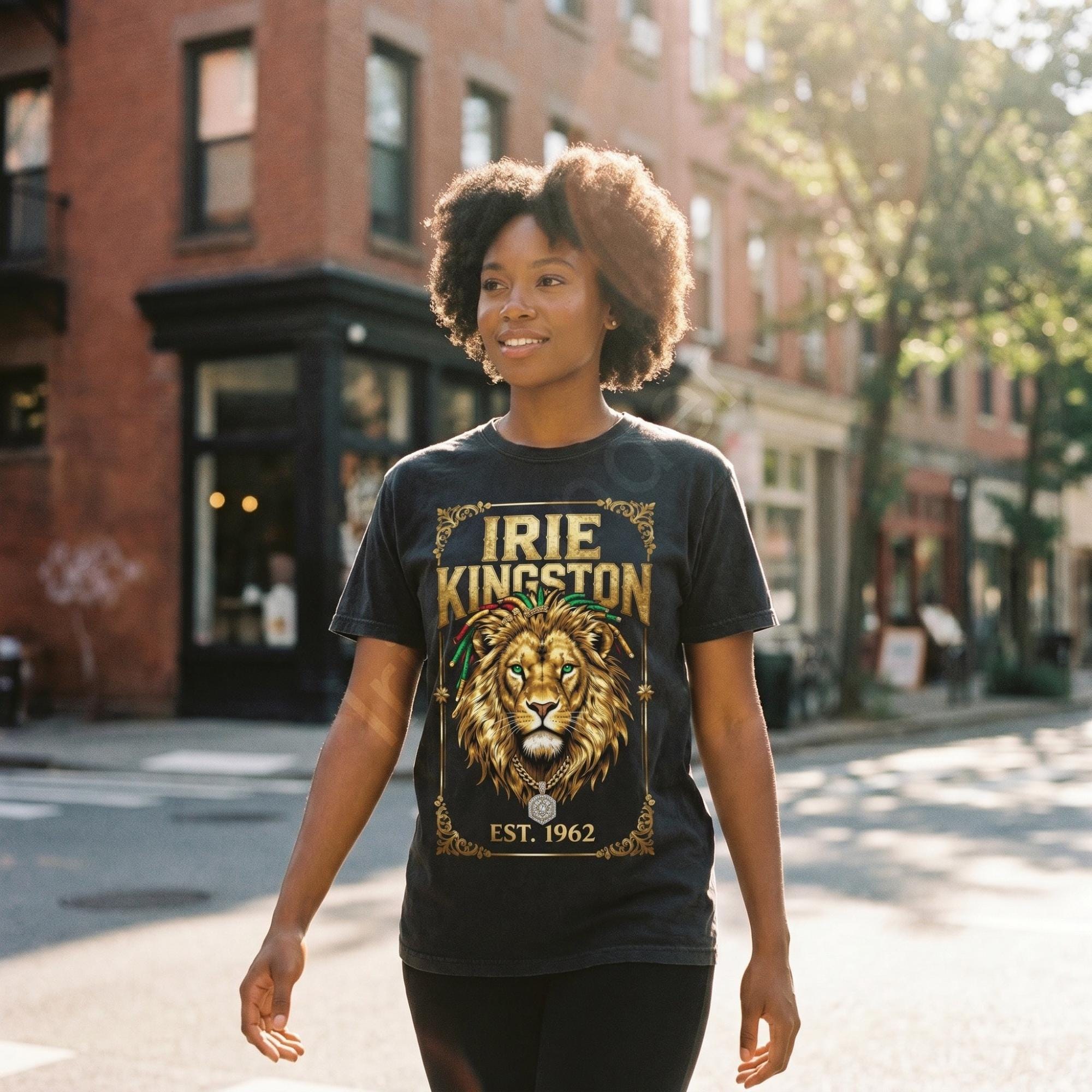 Irie Kingston Rasta Lion Jamaica Shirt, front or back print, ivory or black, view 5