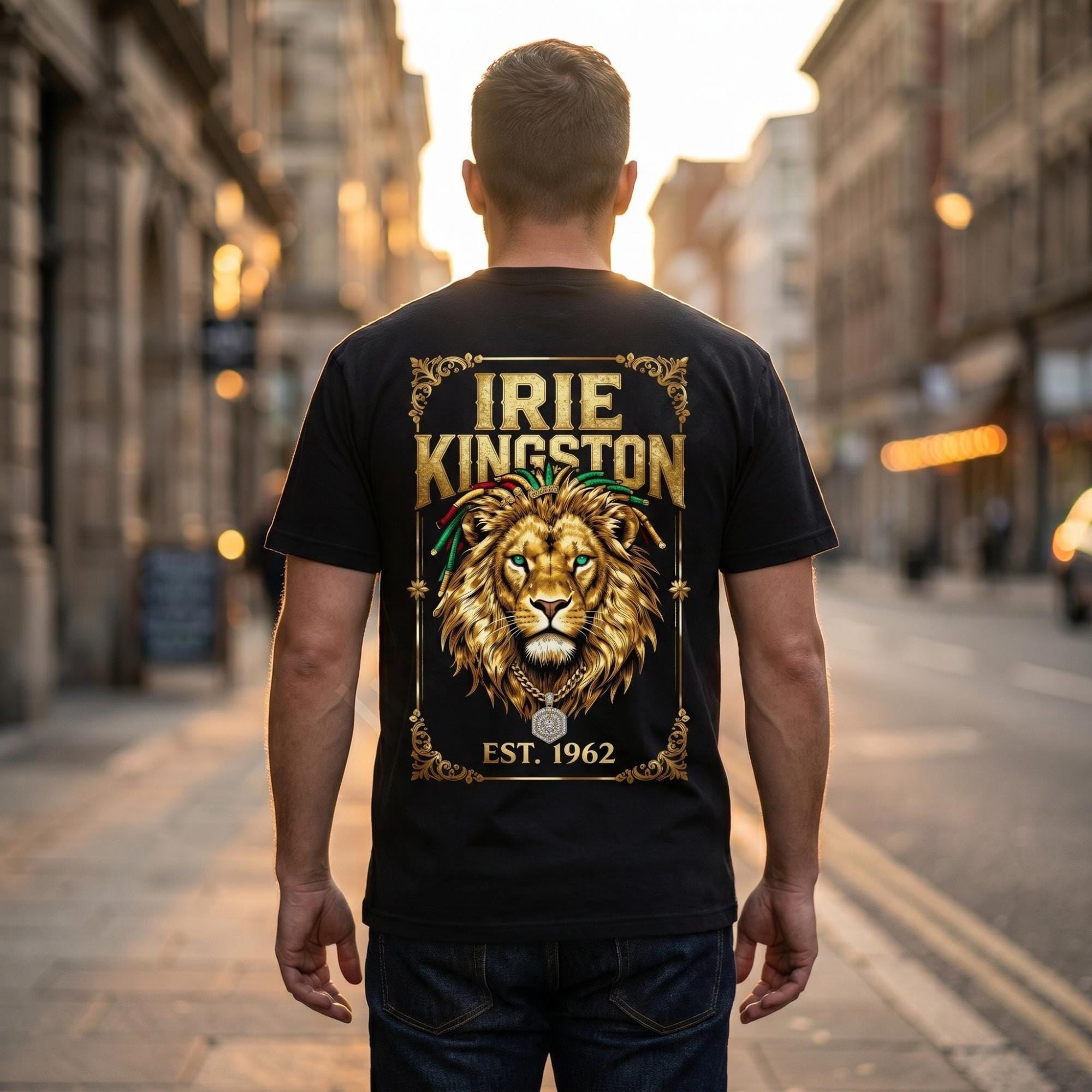Irie Kingston Rasta Lion Jamaica Shirt, front or back print, ivory or black, view 7