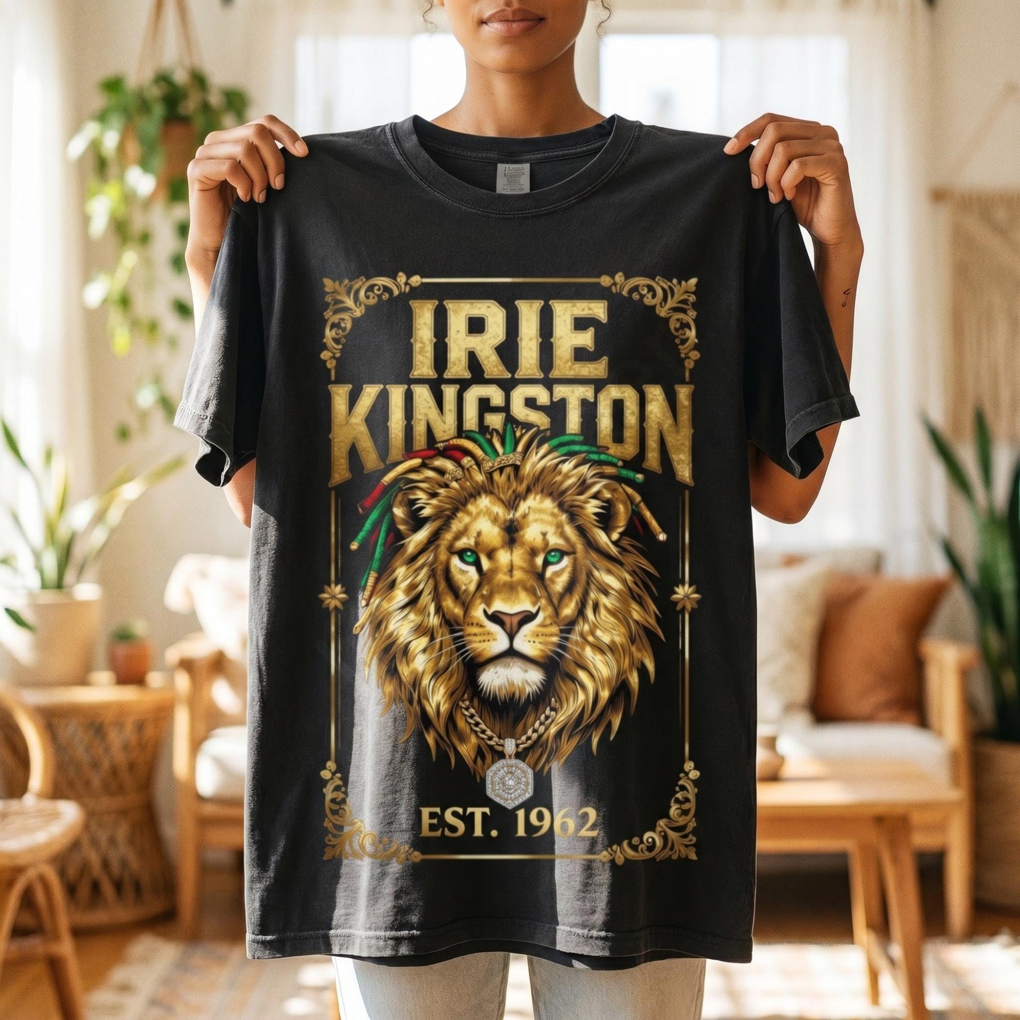 Irie Kingston Rasta Lion Jamaica Shirt, front or back print, ivory or black, view 10