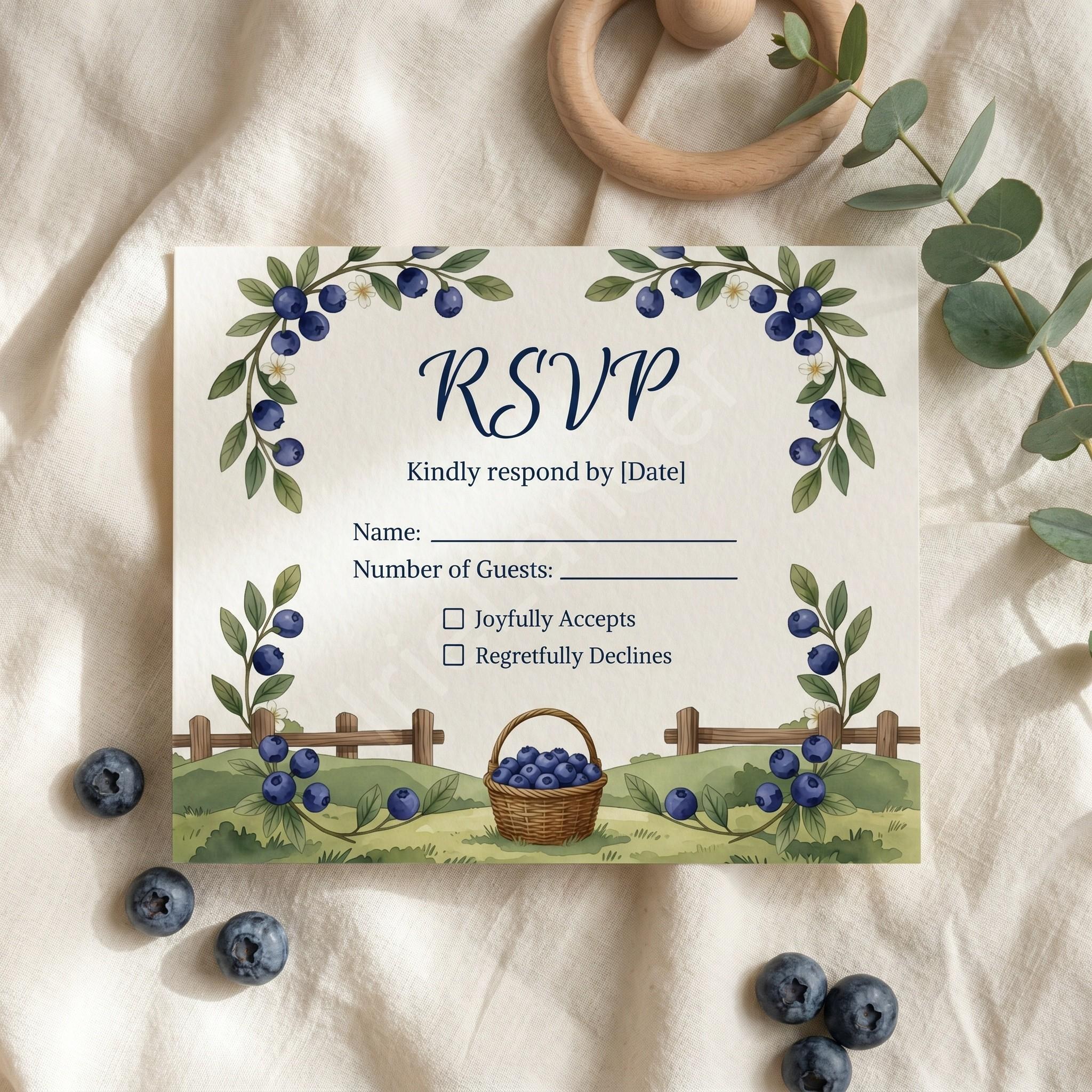 Blueberry Baby Shower Invitation, Set printed and shipped, personalized suite, view 3