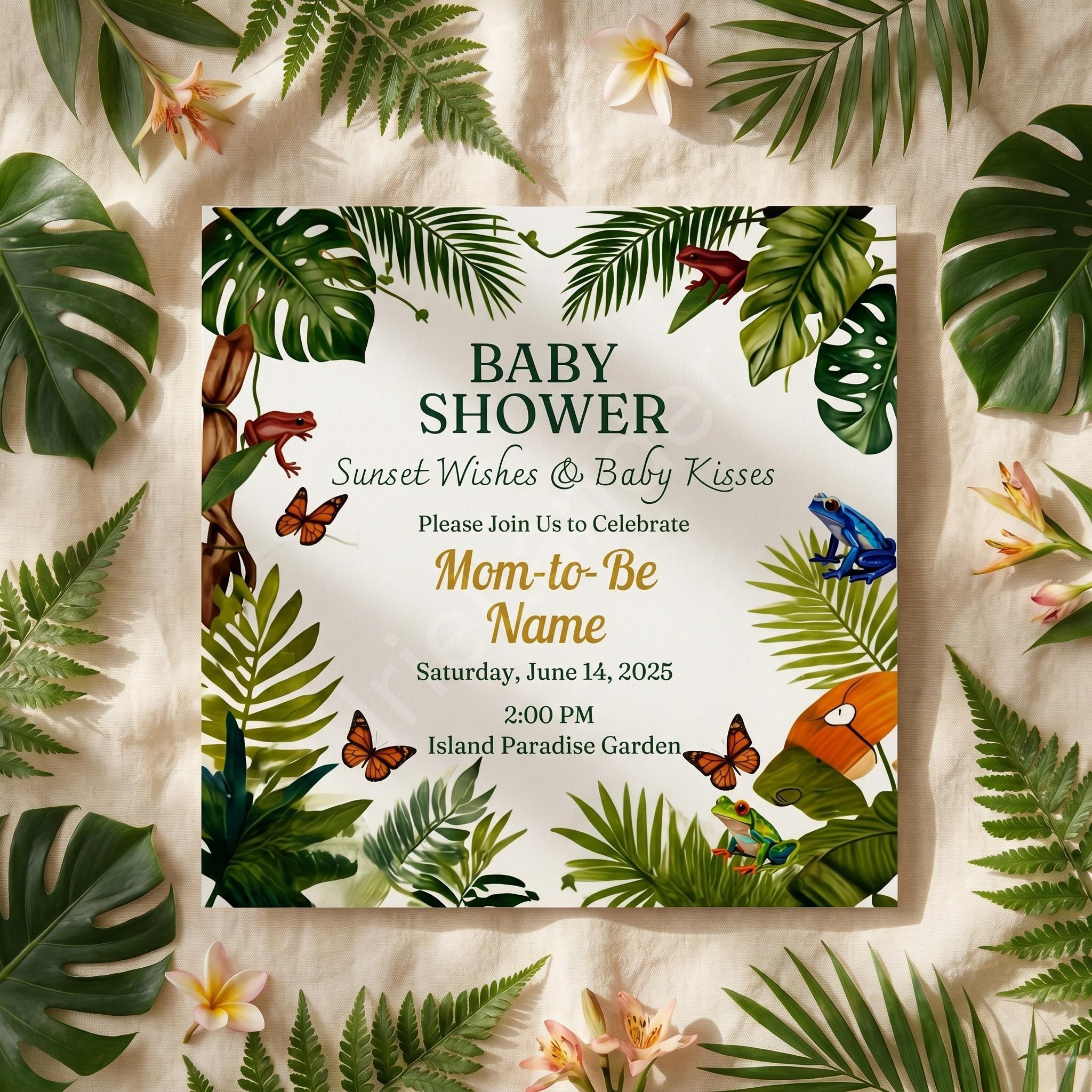 Island Baby Shower Invitation, Set printed and shipped, personalized invite suite