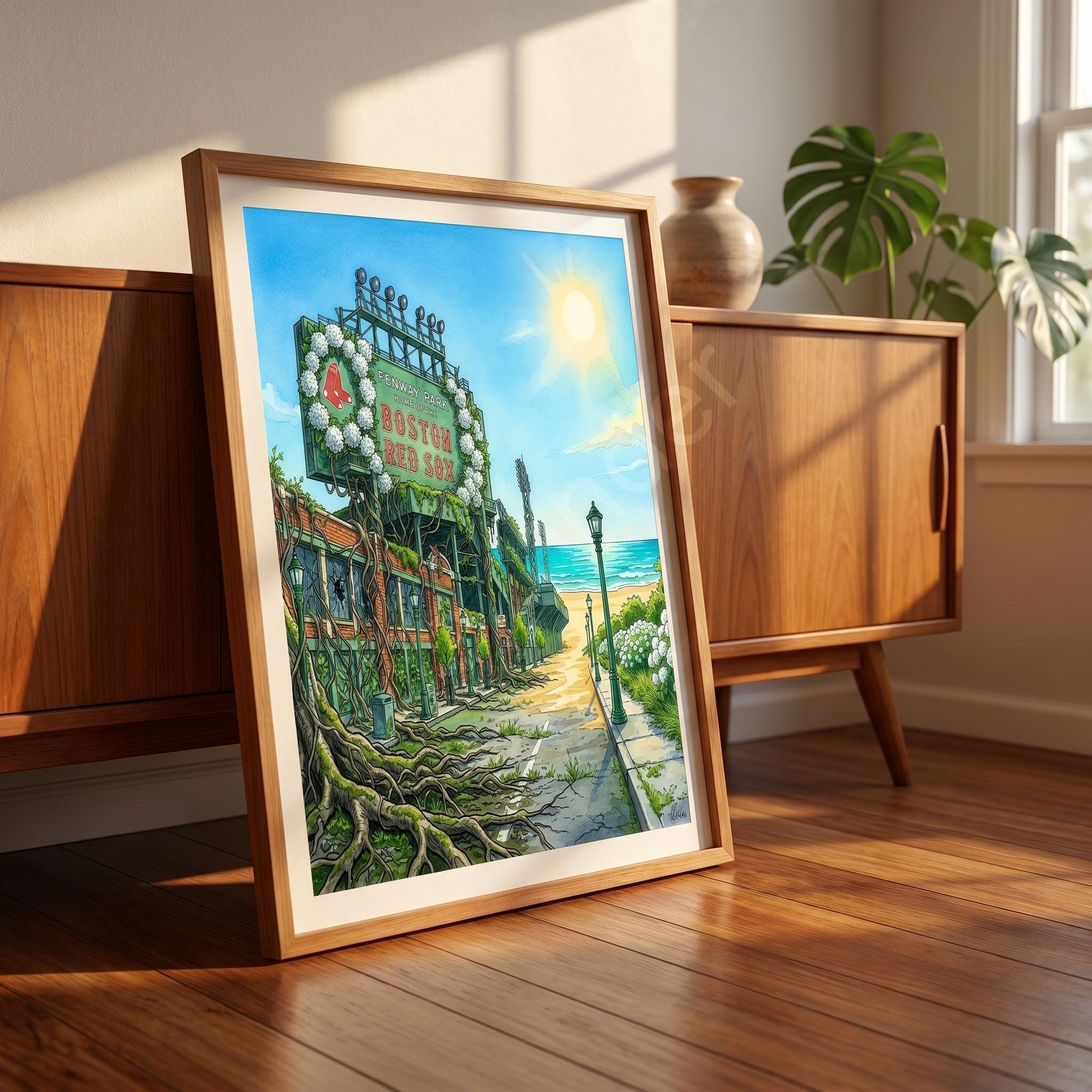 Fenway Park Coastal Art Print, Boston Baseball Stadium Illustration (Physical Print), view 4