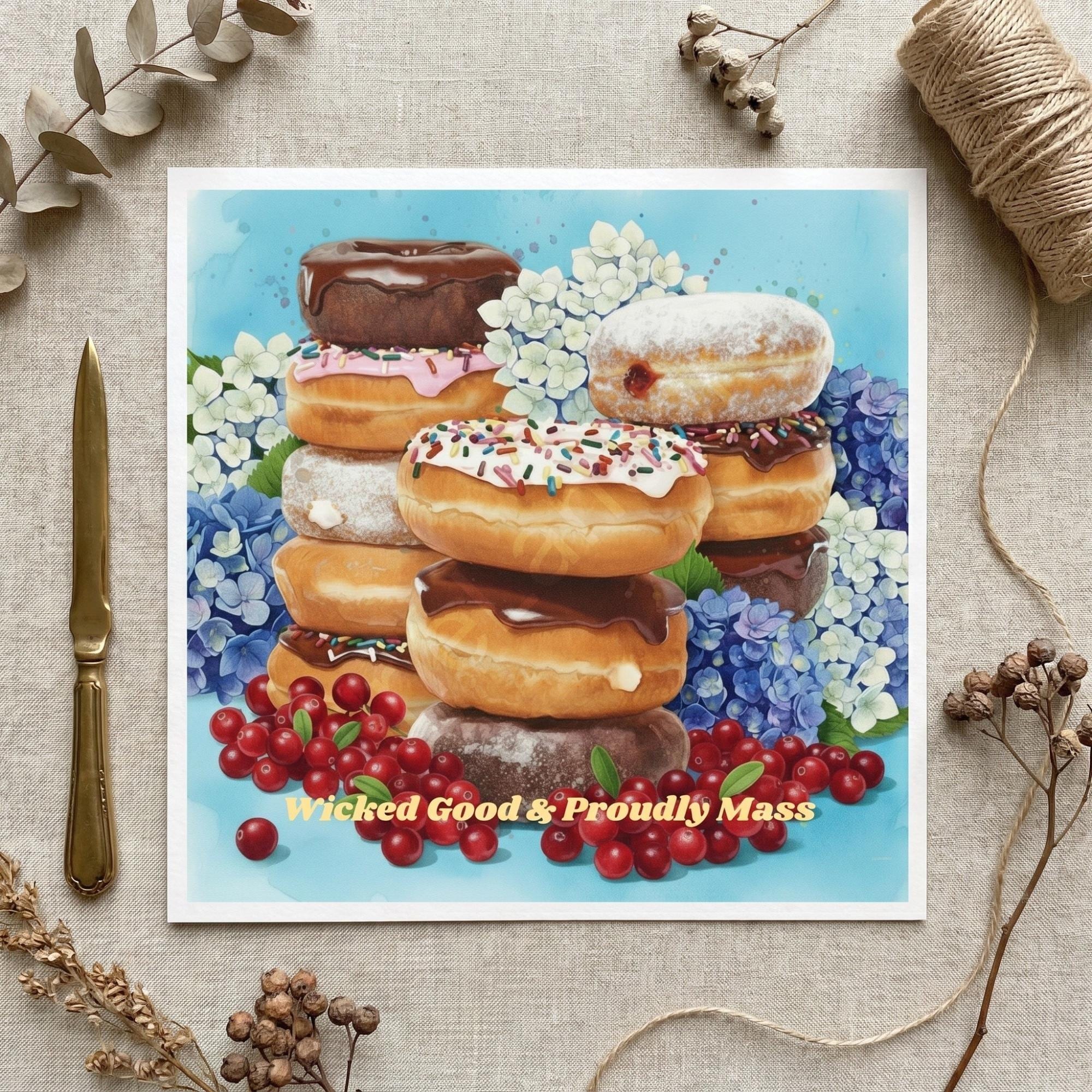 Wicked Good Massachusetts Donut Art Print, New England kitchen wall decor, foodie gift