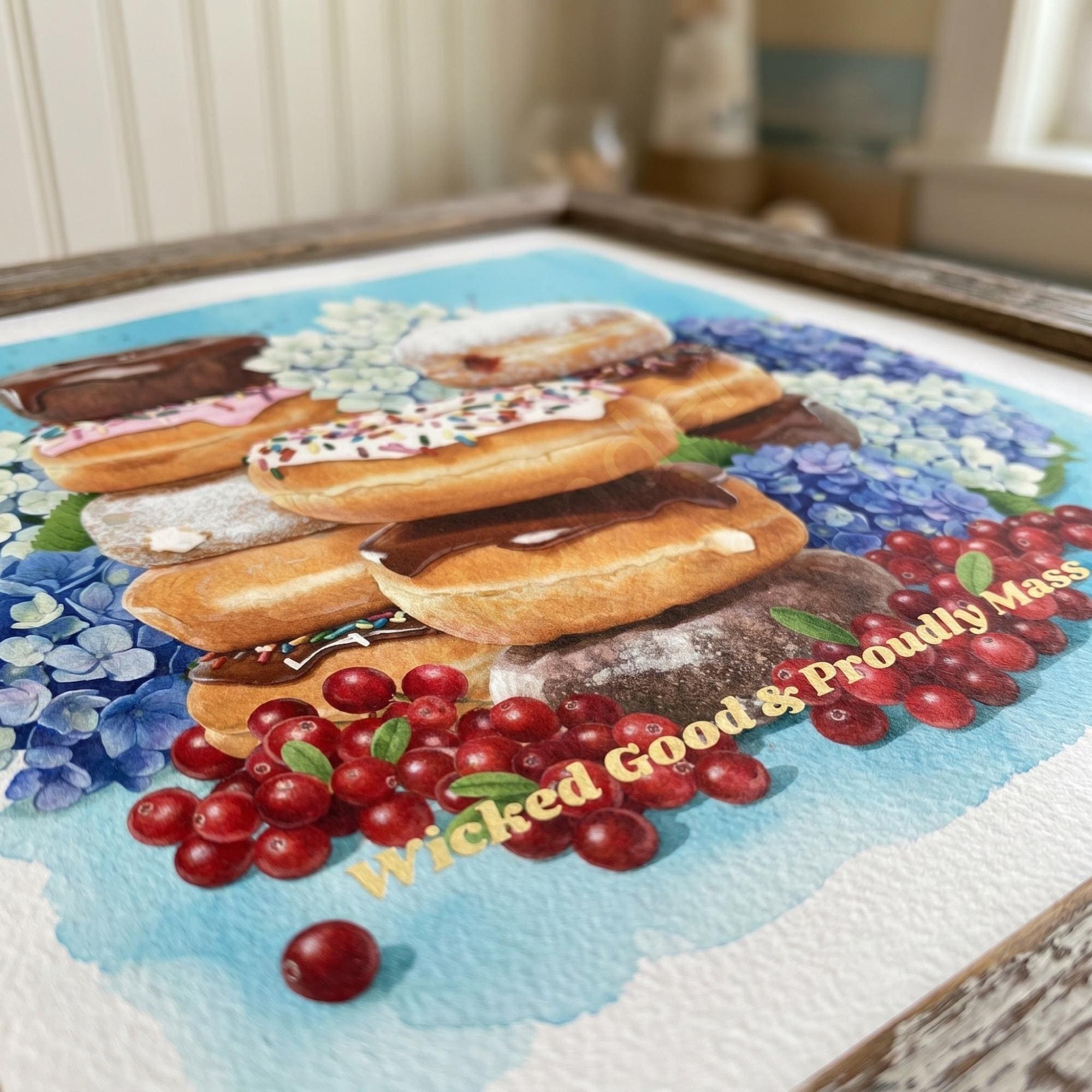 Wicked Good Massachusetts Donut Art Print, New England kitchen wall decor, foodie gift, view 2