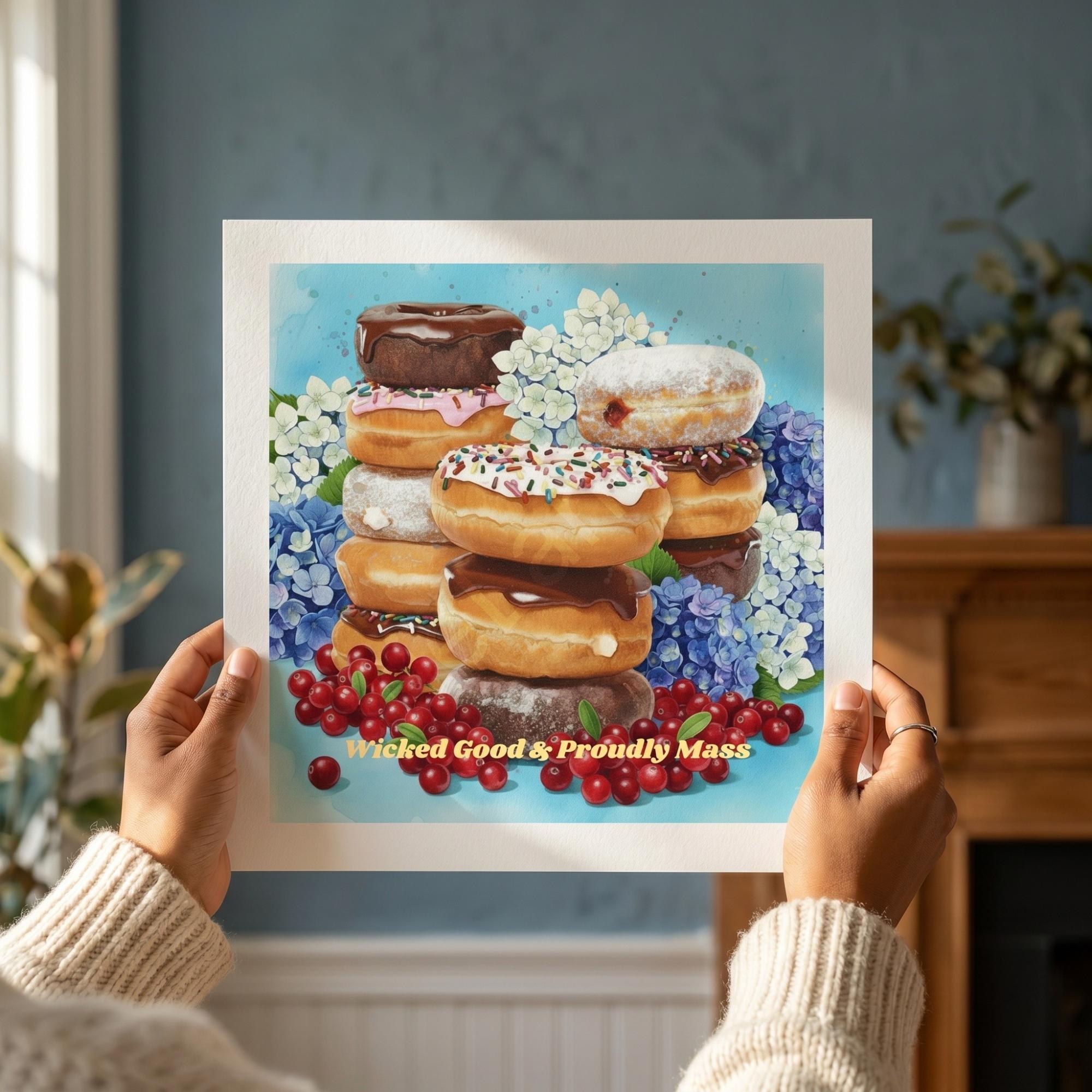 Wicked Good Massachusetts Donut Art Print, New England kitchen wall decor, foodie gift, view 5