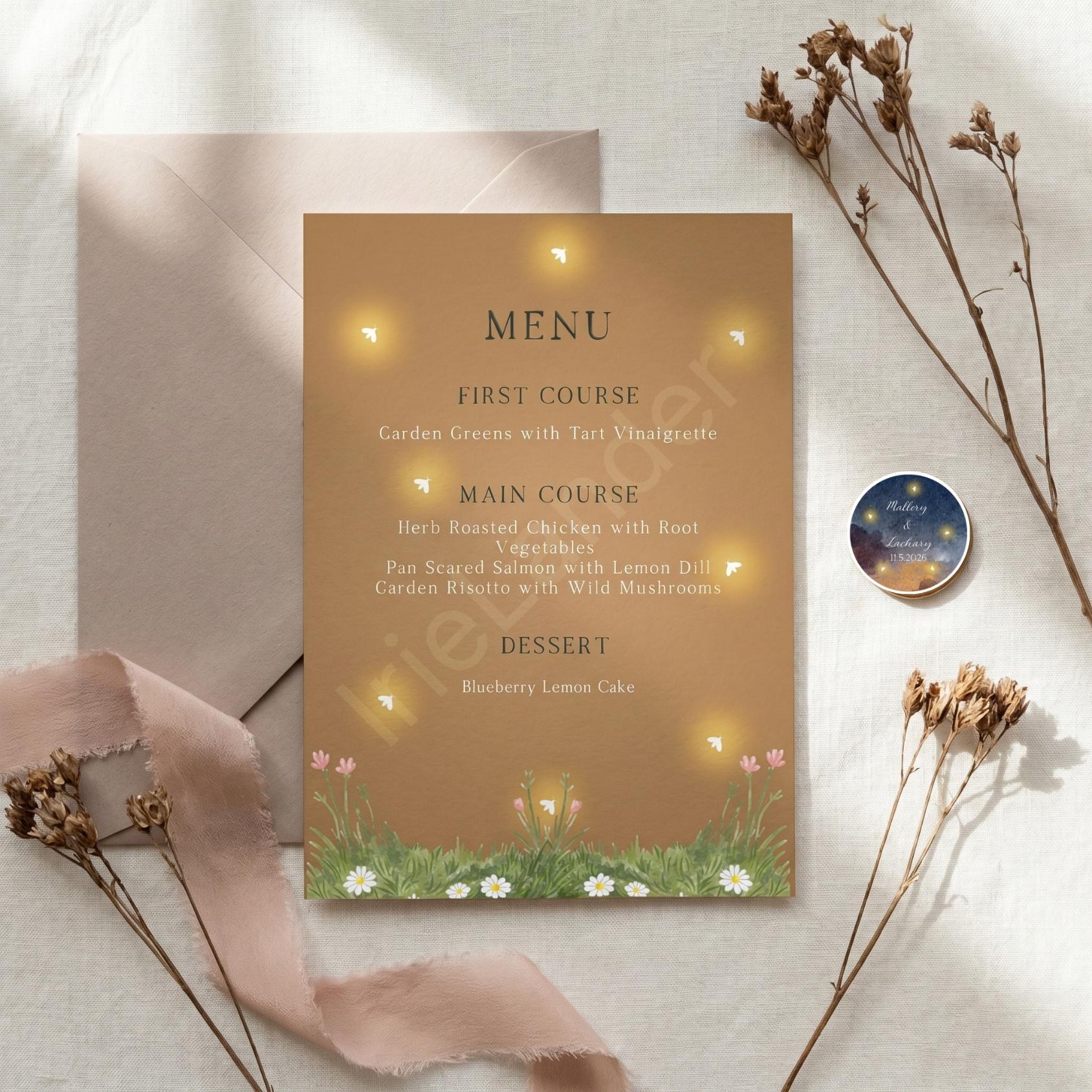 Fireflies Wedding Invitation, Printed Set, Semi Custom, Suite includes envelopes, calligraphy addresses + stamps optional, view 4