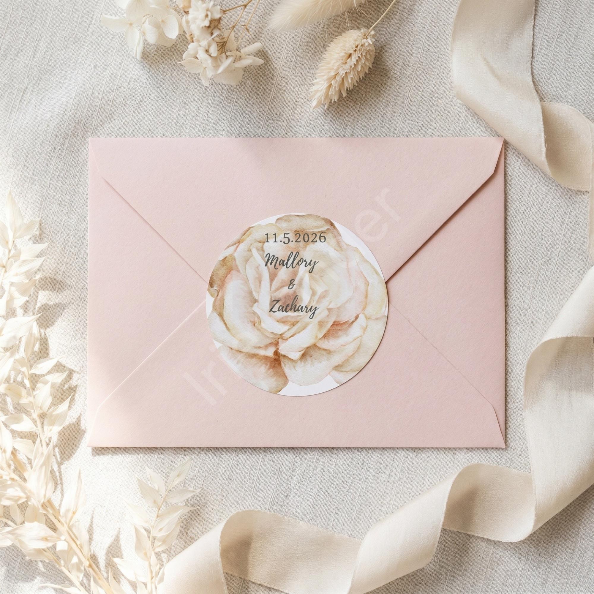 Pink Rose Wedding Invitation, Printed Set, Semi Custom Invites, includes envelopes, calligraphy + stamps optional, view 11