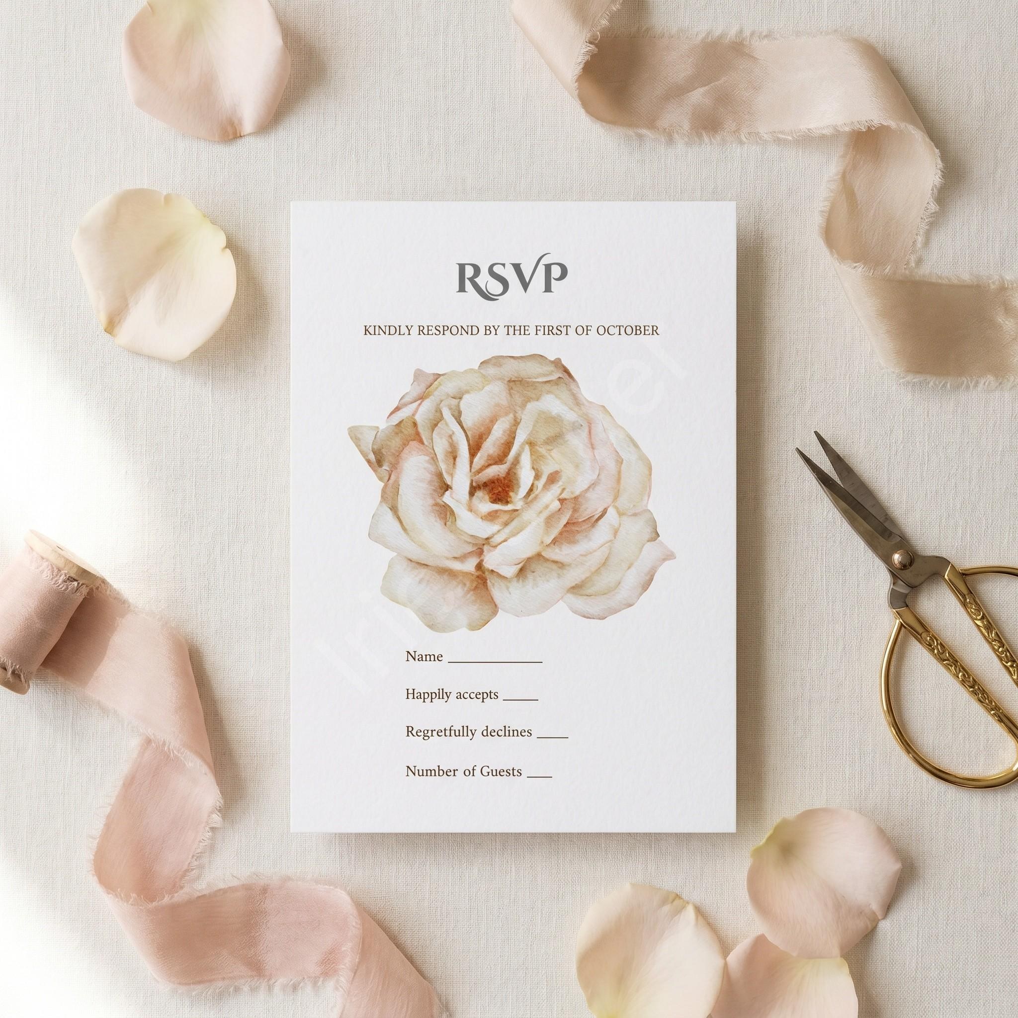 Pink Rose Wedding Invitation, Printed Set, Semi Custom Invites, includes envelopes, calligraphy + stamps optional, view 4