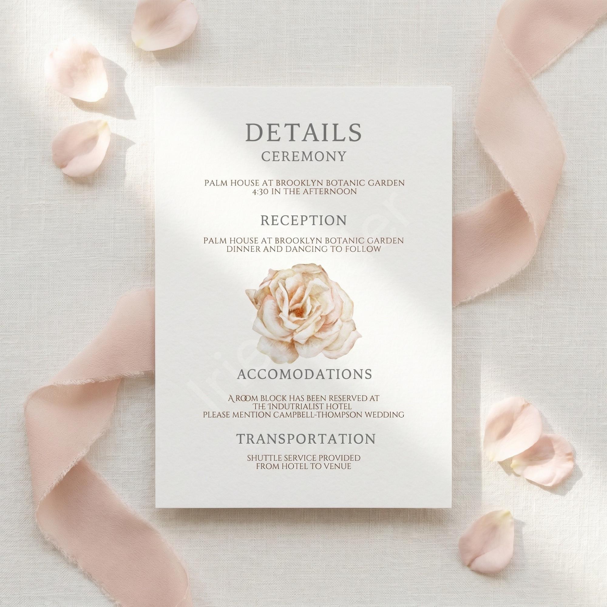 Pink Rose Wedding Invitation, Printed Set, Semi Custom Invites, includes envelopes, calligraphy + stamps optional, view 5