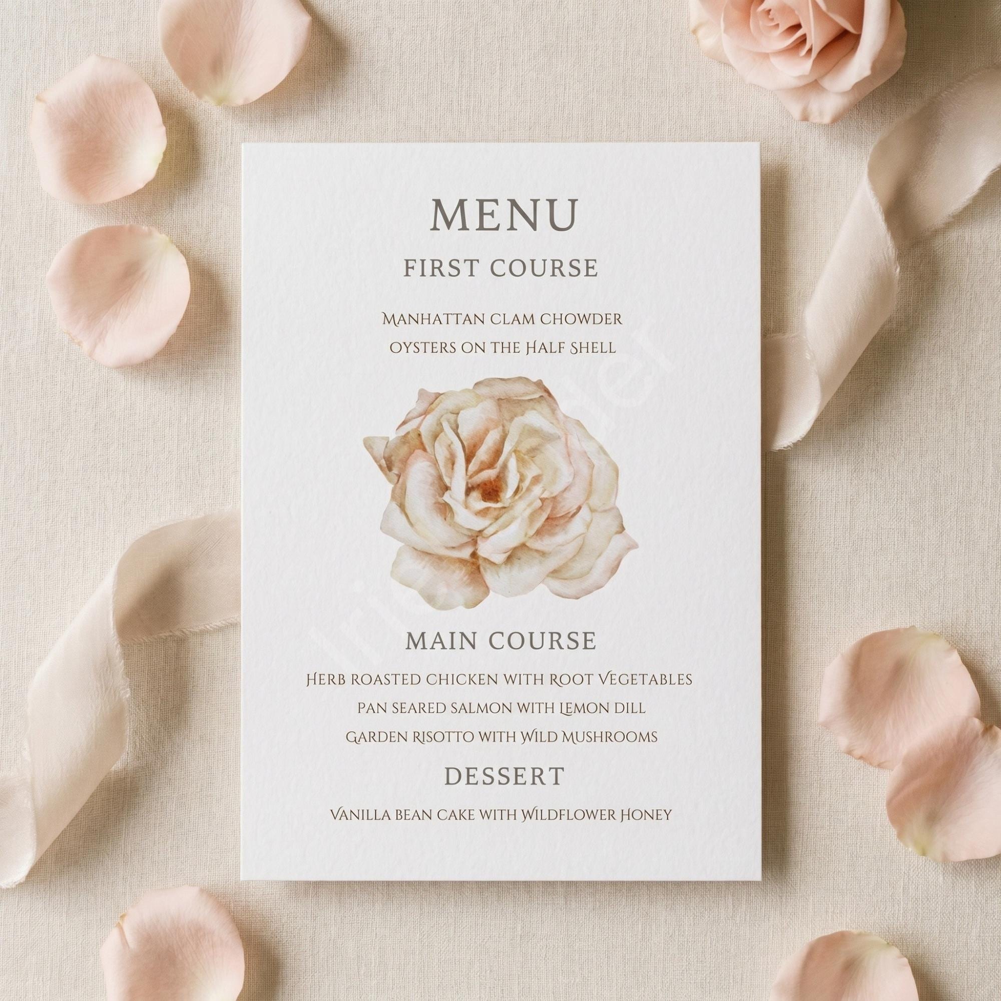 Pink Rose Wedding Invitation, Printed Set, Semi Custom Invites, includes envelopes, calligraphy + stamps optional, view 6