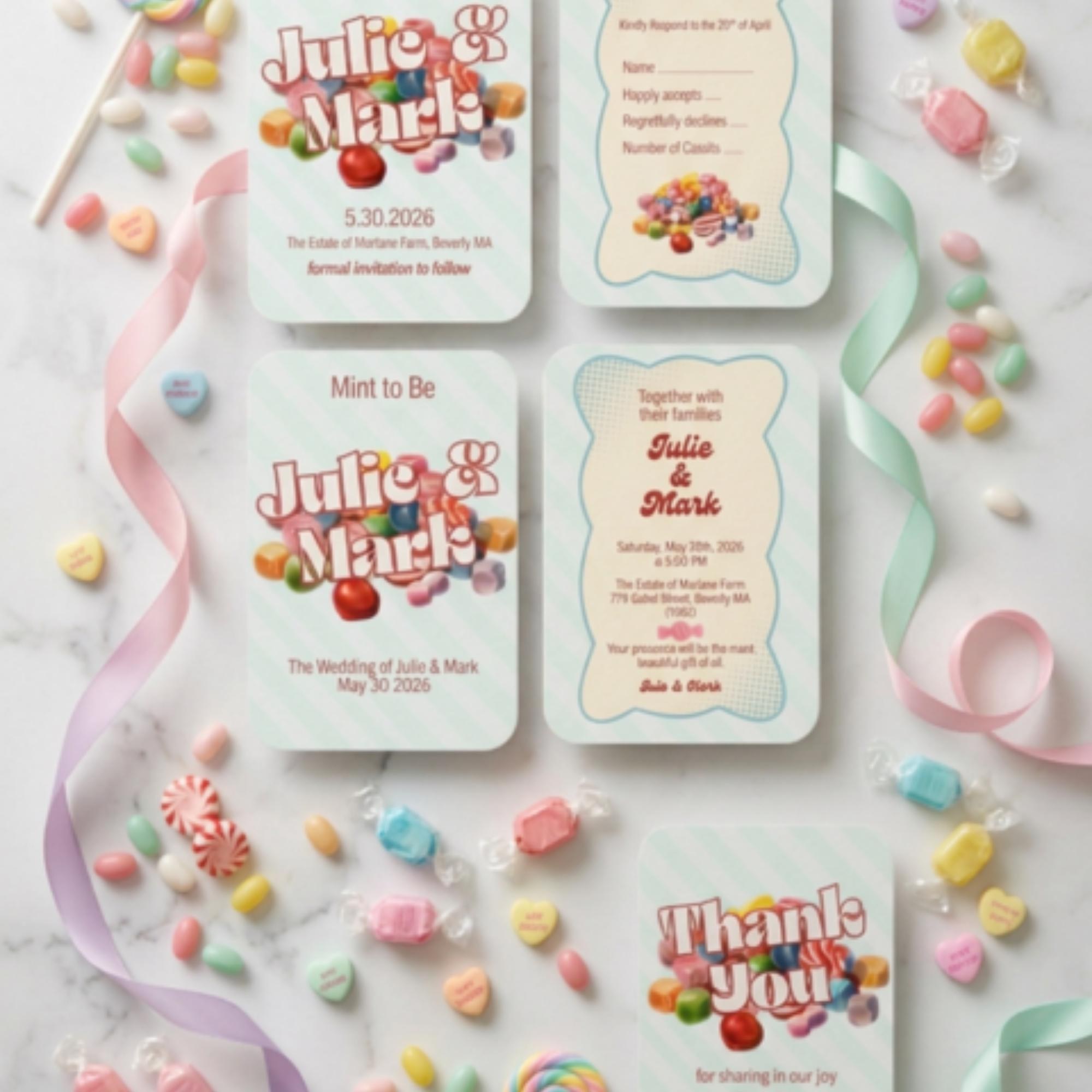 Candy Wedding Invitation, Printed Set, Semi Custom Invites, includes envelopes, calligraphy + stamps optional, view 12