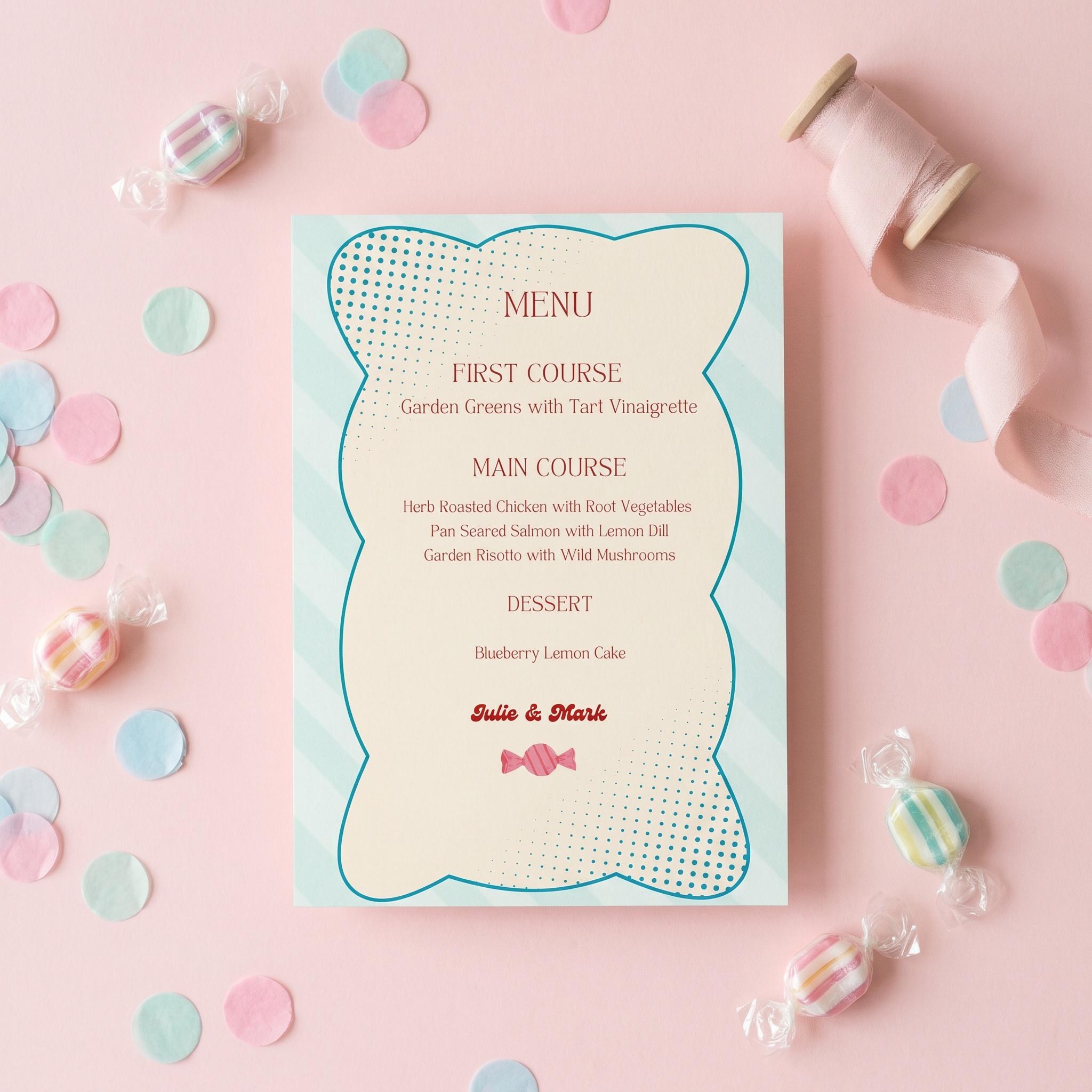 Candy Wedding Invitation, Printed Set, Semi Custom Invites, includes envelopes, calligraphy + stamps optional, view 6
