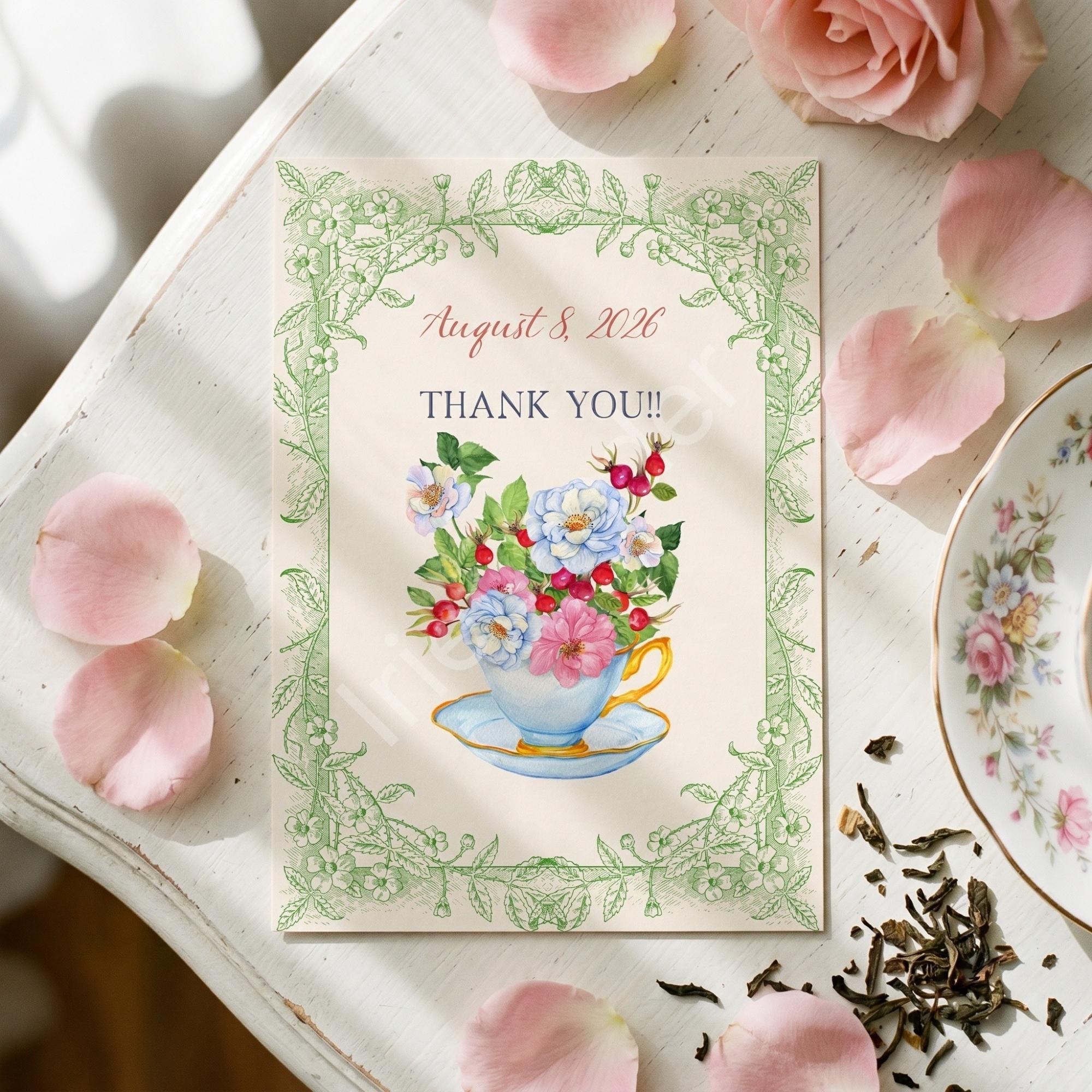 Garden Tea Bridal Shower Invitation: Printed Set, Semi Custom, includes envelopes, calligraphy + stamps optional, view 5