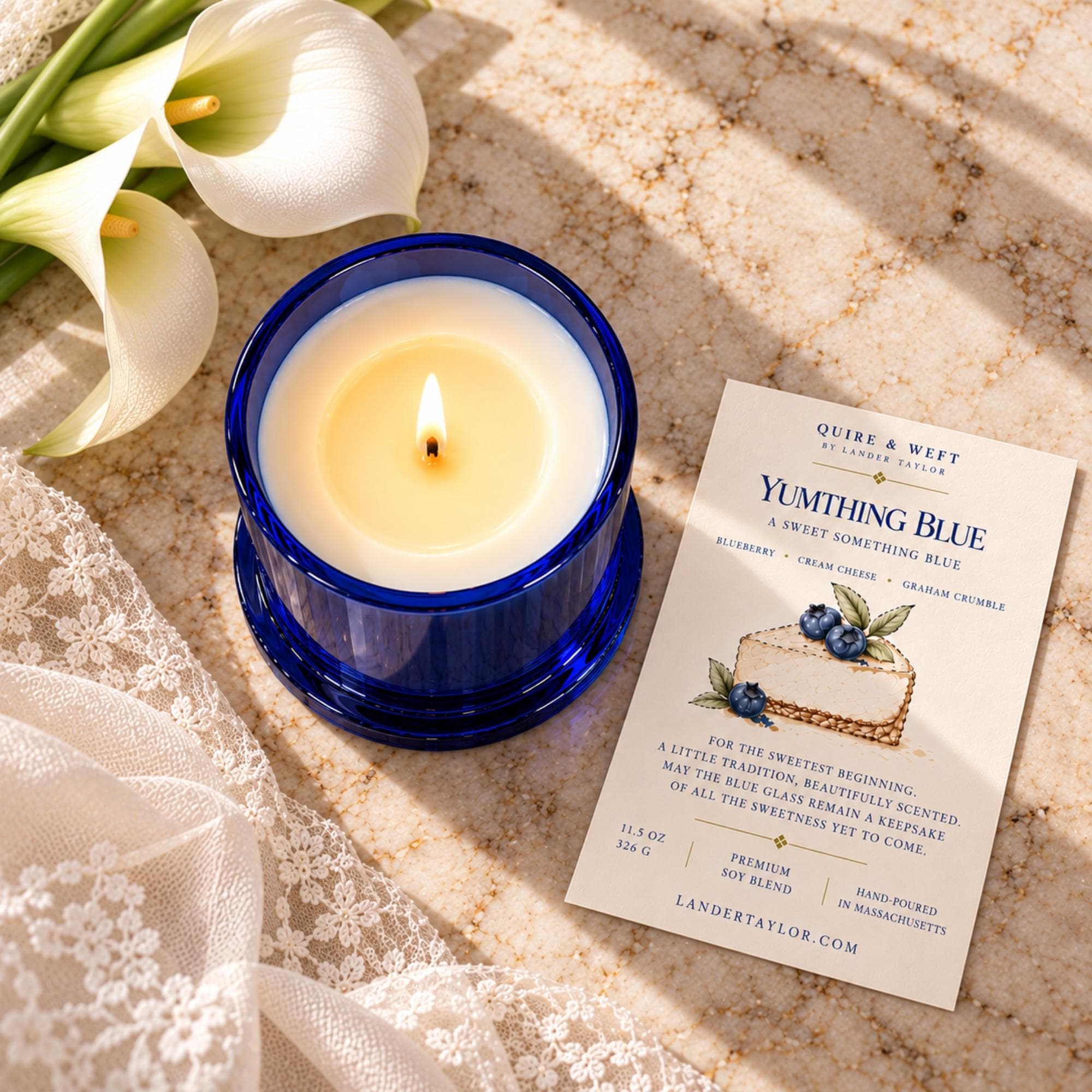Bride-to-Be Candle, Something Blue, 11.5oz Soy Blend, Hand Poured, Glass Cloche, view 7