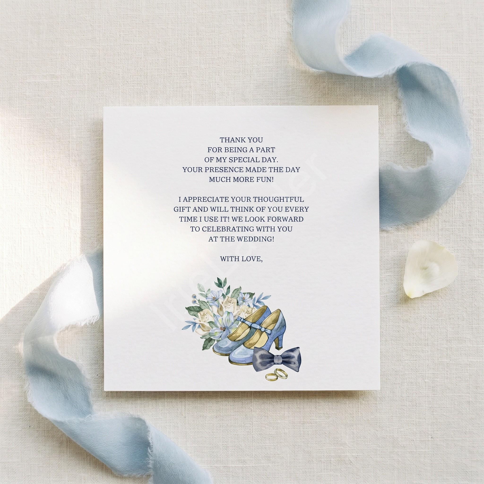 Just Married Thank You Card, Printed Set, includes envelopes + label sticker, calligraphy + stamps optional, view 3