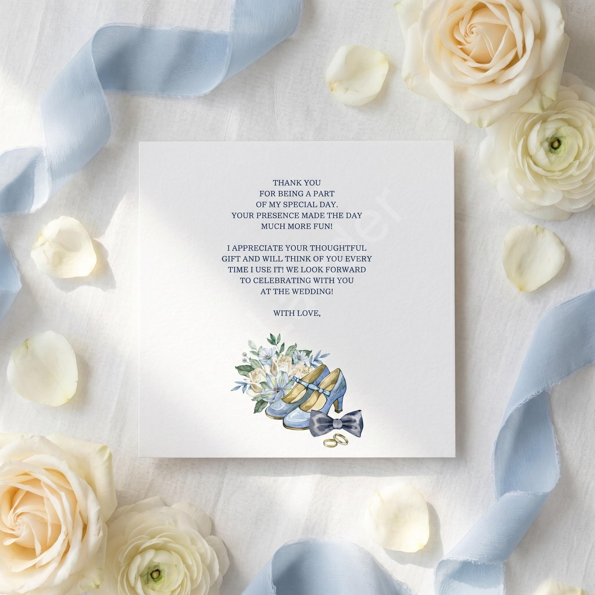 Just Married Thank You Card, Printed Set, includes envelopes + label sticker, calligraphy + stamps optional, view 5