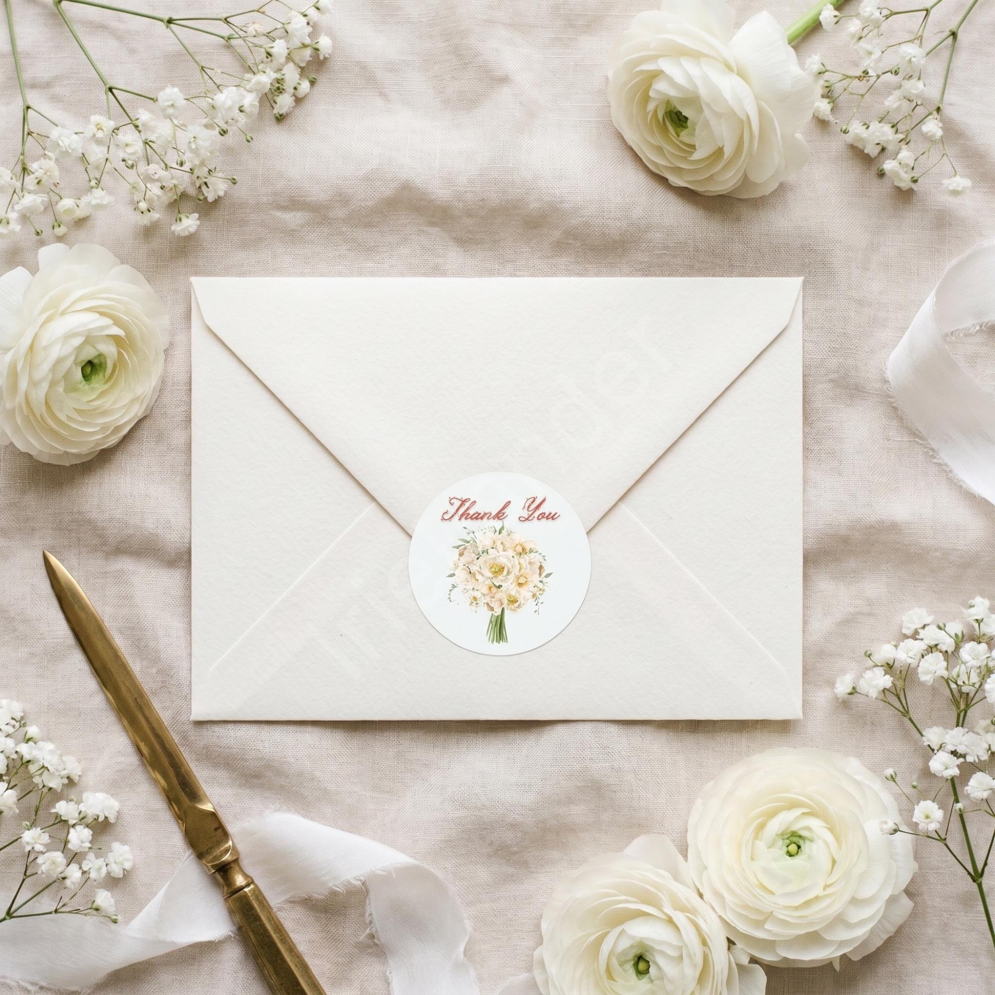 Just Married Thank You Card, Printed Set, includes envelopes + label sticker, calligraphy + stamps optional, view 6