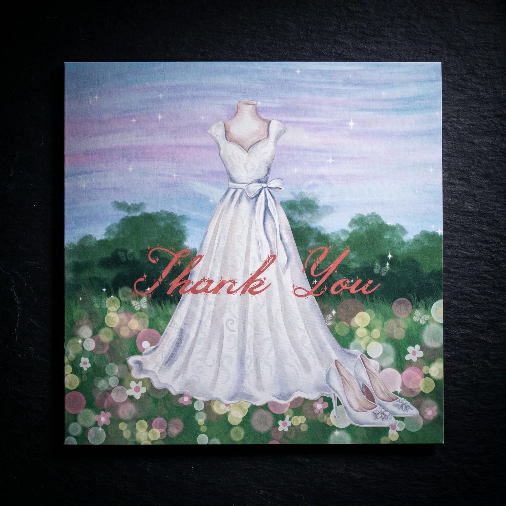 Bridal Gown Thank You Card, Printed Set, includes envelopes + label sticker, calligraphy + stamps optional, view 2