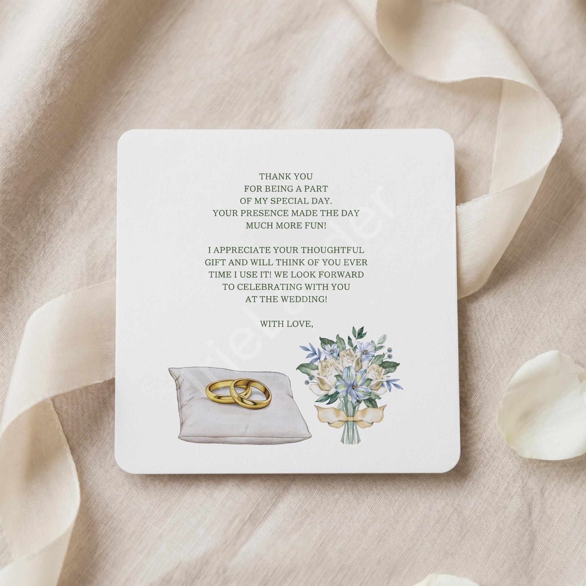 Bridal Gown Thank You Card, Printed Set, includes envelopes + label sticker, calligraphy + stamps optional, view 3