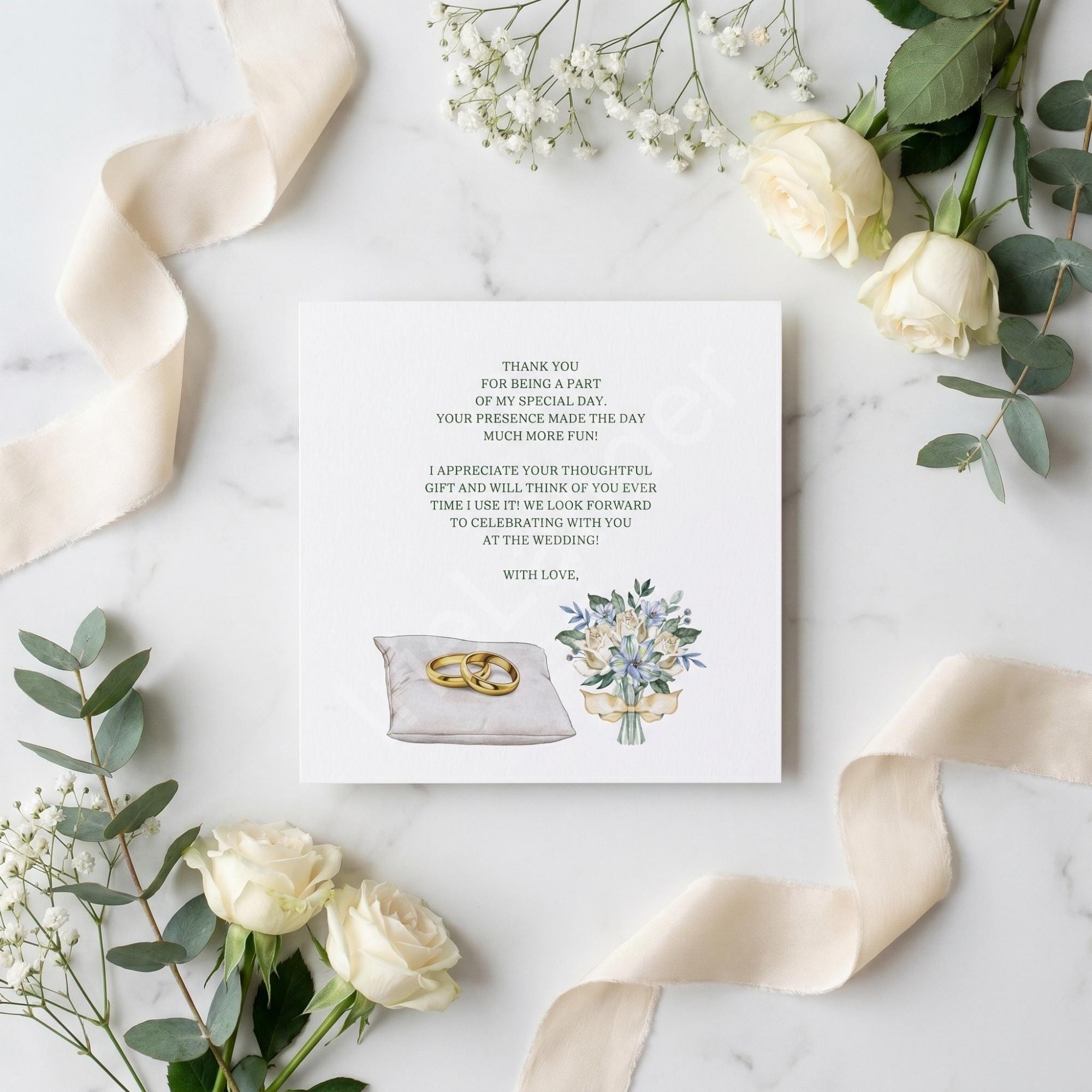 Bridal Gown Thank You Card, Printed Set, includes envelopes + label sticker, calligraphy + stamps optional, view 5