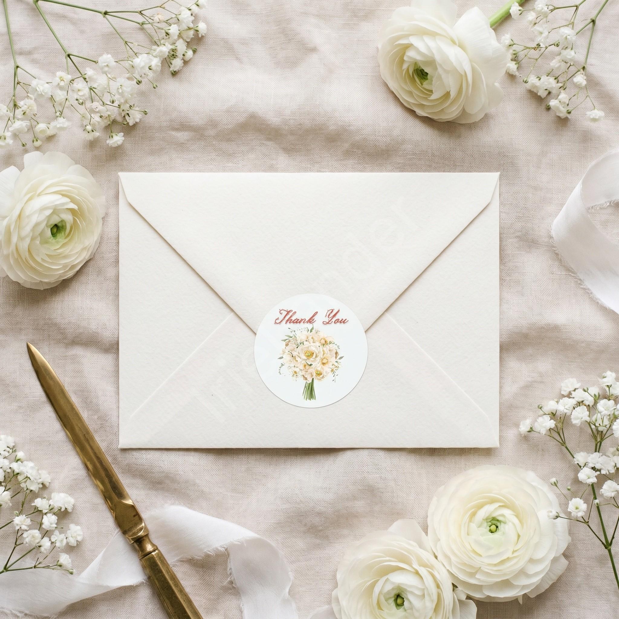 Bridal Gown Thank You Card, Printed Set, includes envelopes + label sticker, calligraphy + stamps optional, view 7