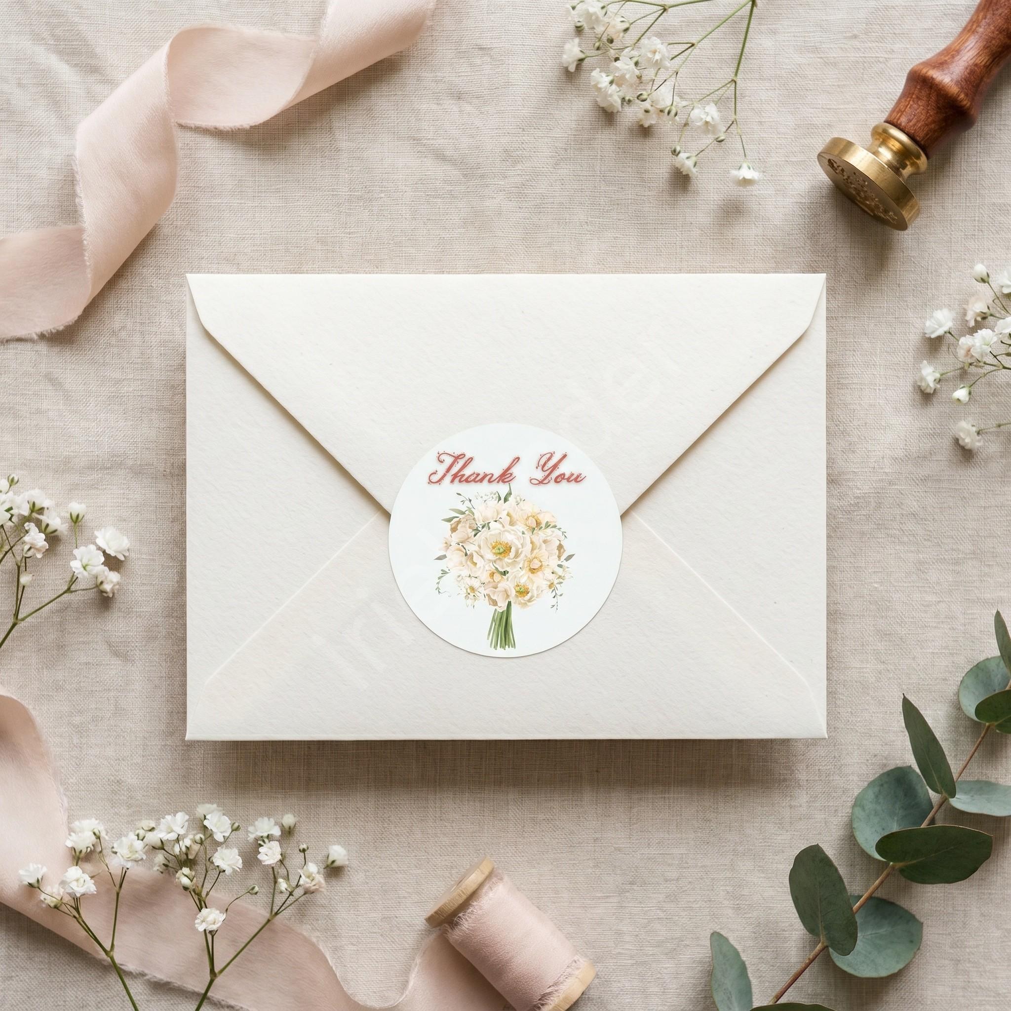 Bridal Gown Thank You Card, Printed Set, includes envelopes + label sticker, calligraphy + stamps optional, view 8