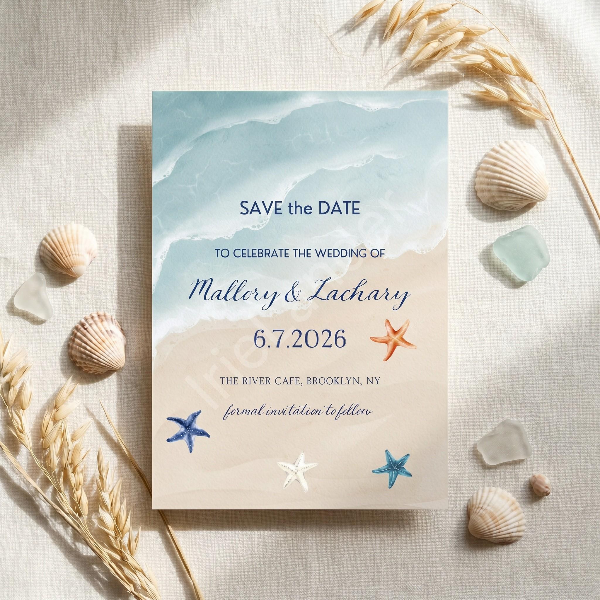 Beach Wedding Invitation, Printed Set, Semi Custom Invites, includes envelopes, calligraphy + stamps optional, view 2