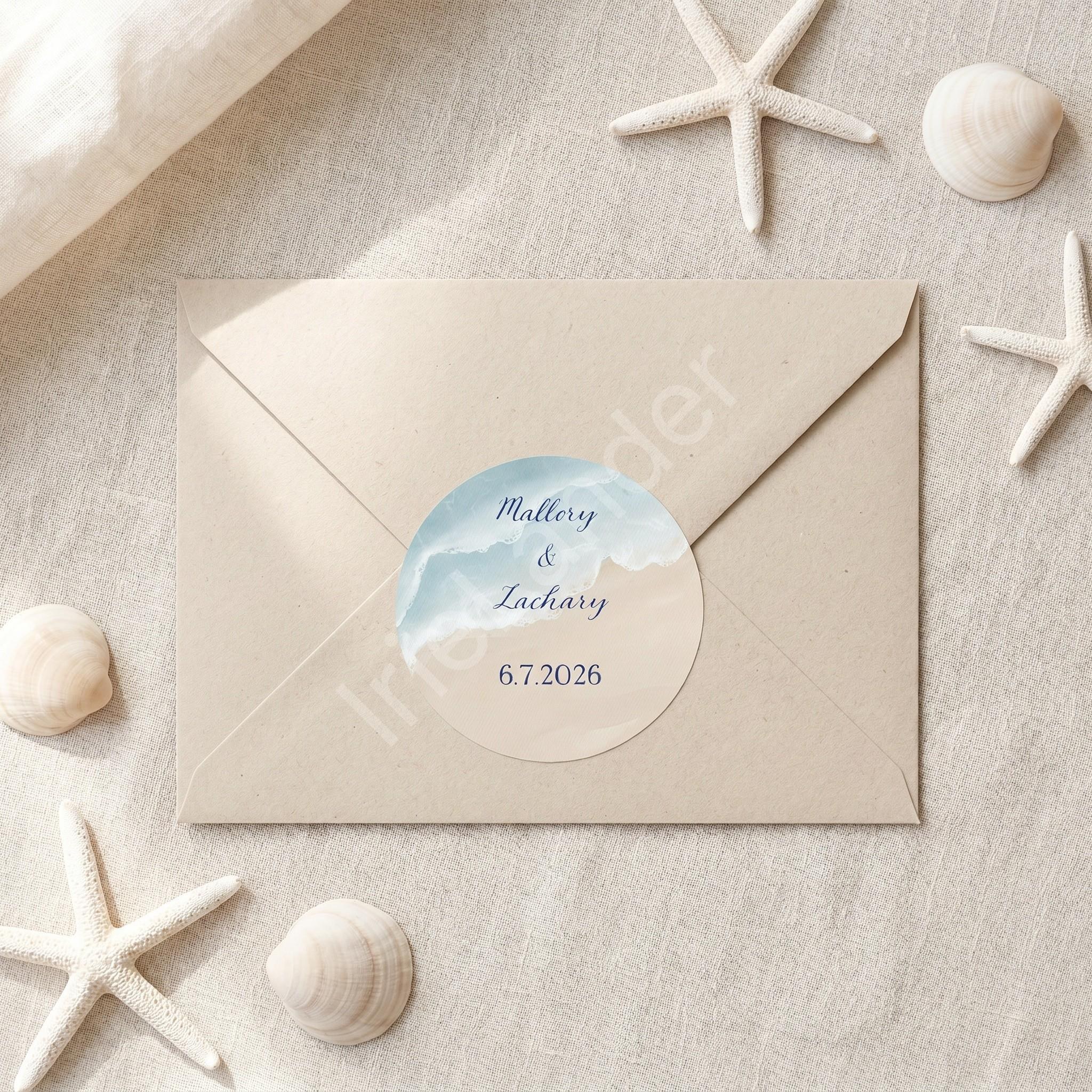 Beach Wedding Invitation, Printed Set, Semi Custom Invites, includes envelopes, calligraphy + stamps optional, view 11