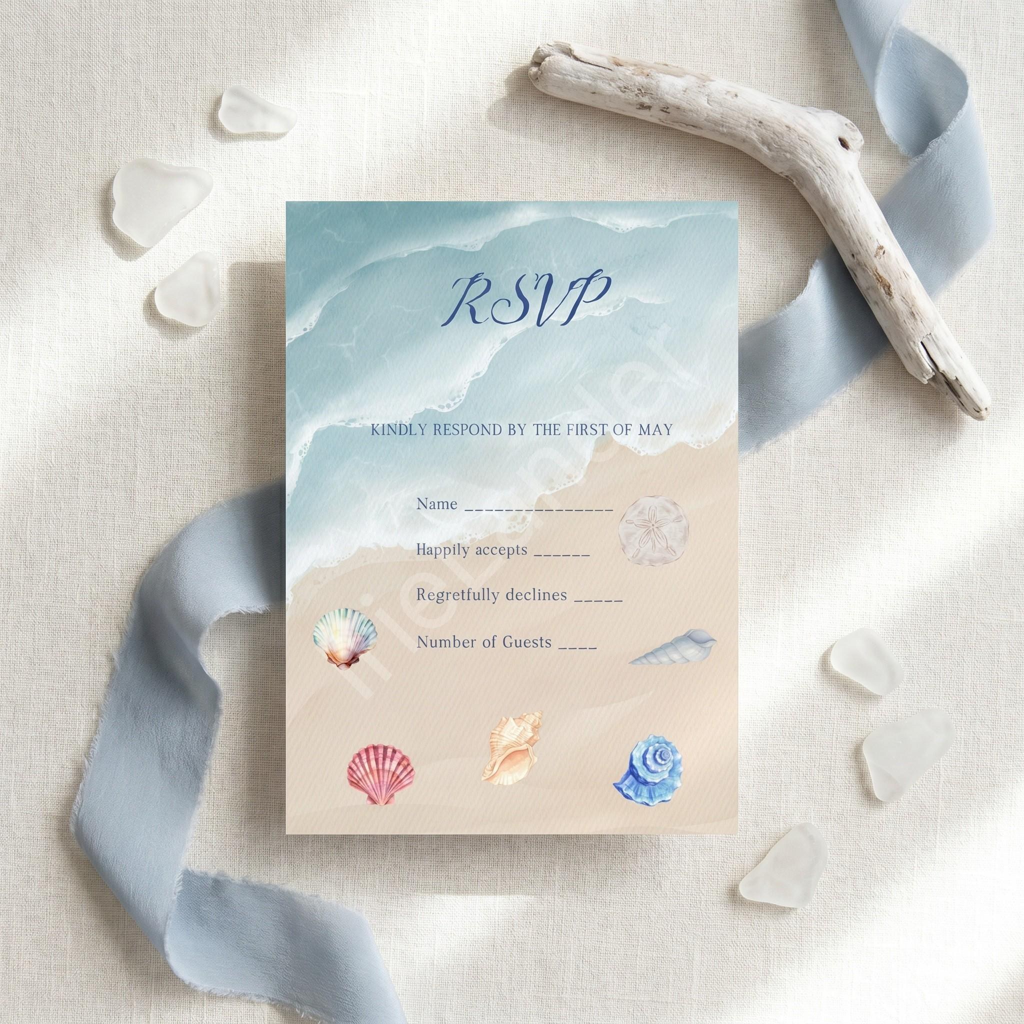 Beach Wedding Invitation, Printed Set, Semi Custom Invites, includes envelopes, calligraphy + stamps optional, view 4
