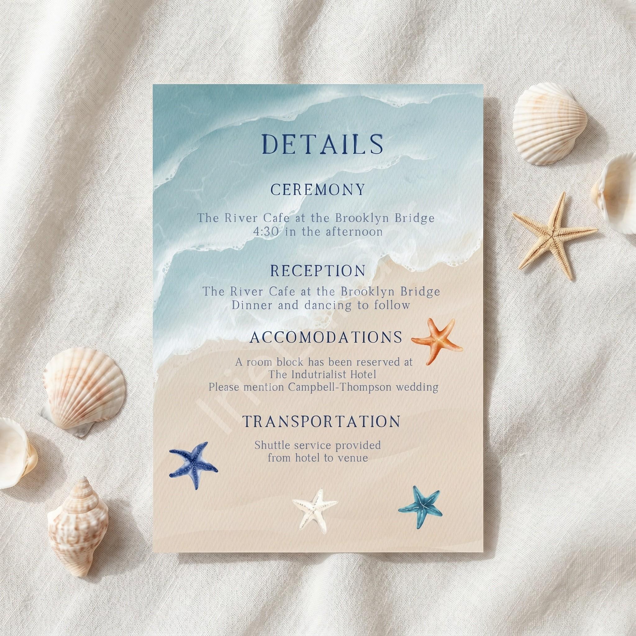 Beach Wedding Invitation, Printed Set, Semi Custom Invites, includes envelopes, calligraphy + stamps optional, view 5