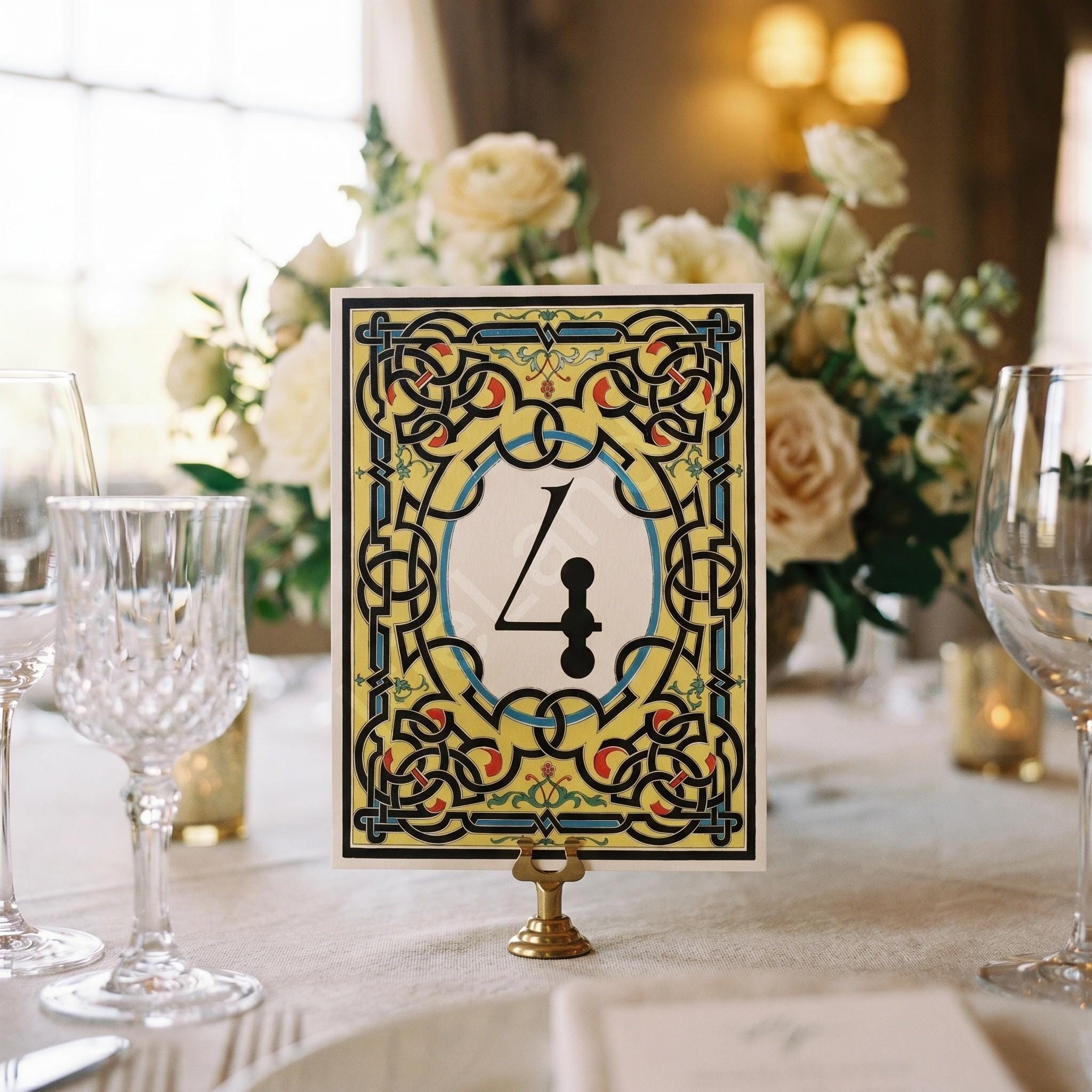 Wedding Table Numbers, PRINTED set, Antique Celtic Knotwork