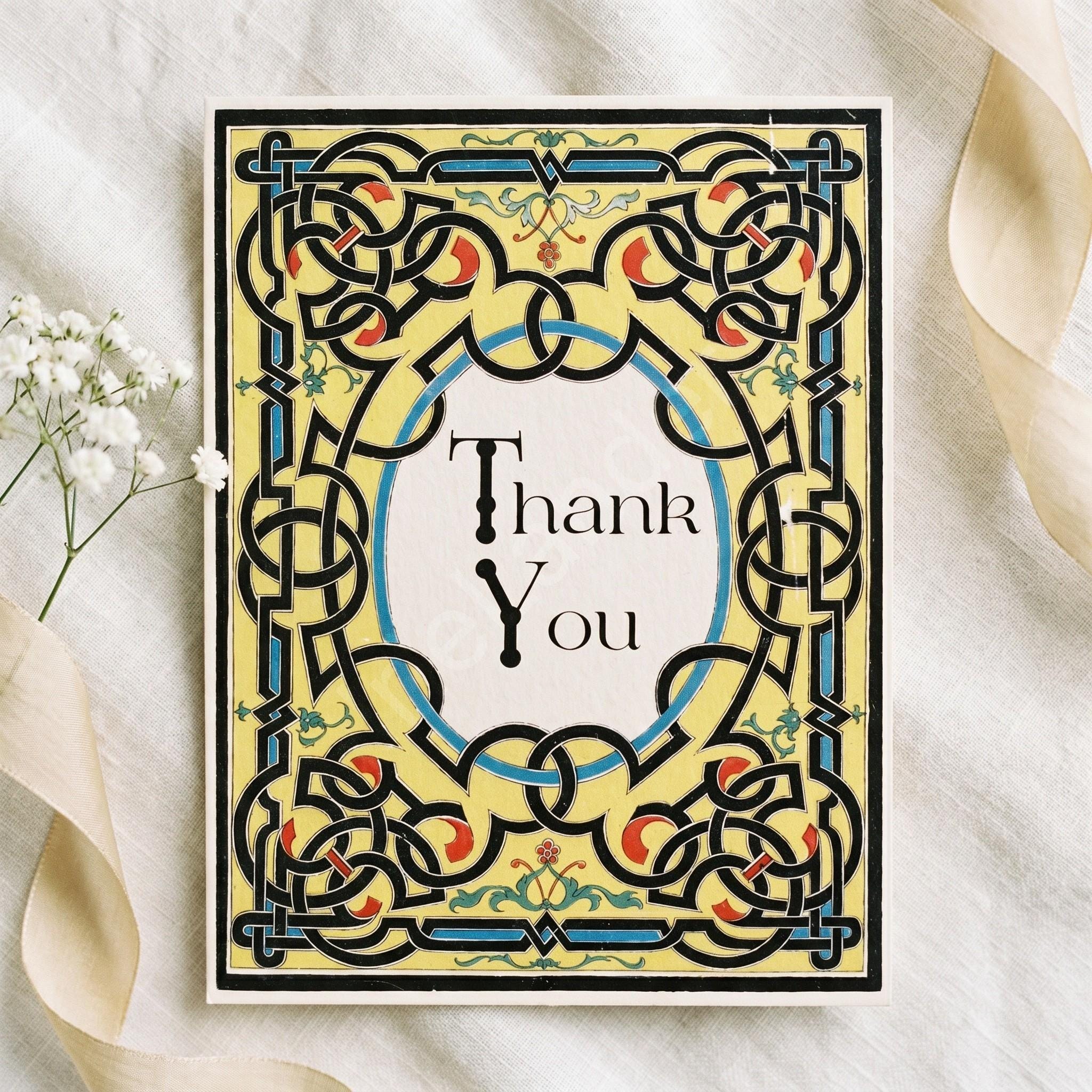 Antique Knotwork Thank You Card, Printed Set, includes envelopes + label sticker, calligraphy + stamps optional, view 2