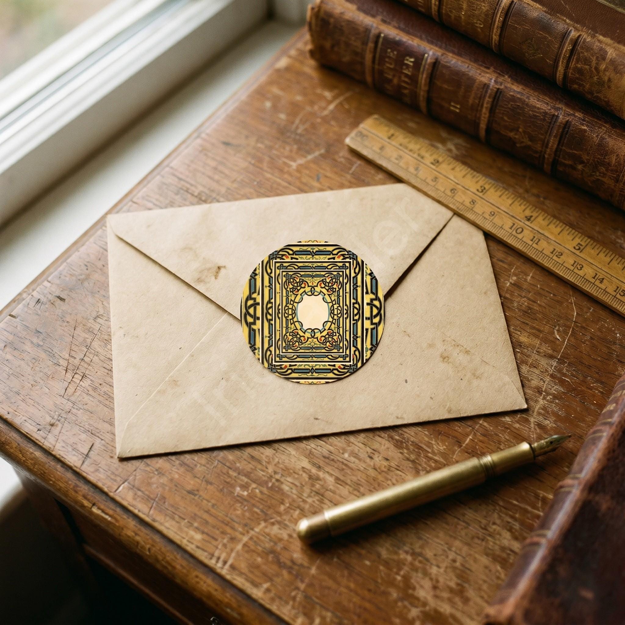 Antique Knotwork Thank You Card, Printed Set, includes envelopes + label sticker, calligraphy + stamps optional, view 12
