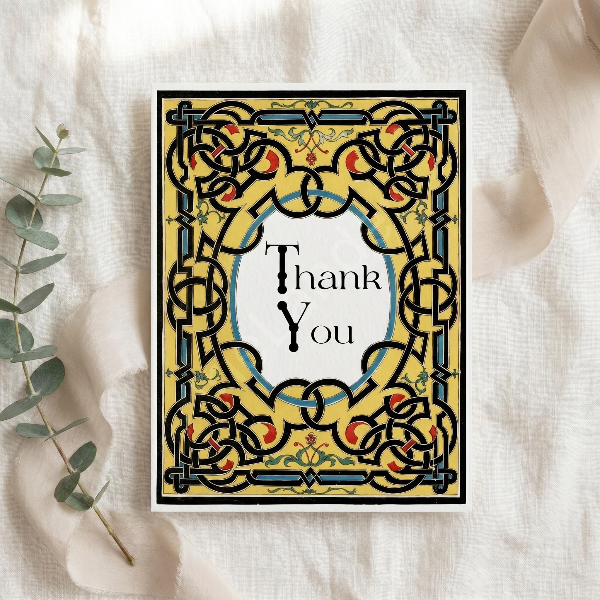Antique Knotwork Thank You Card, Printed Set, includes envelopes + label sticker, calligraphy + stamps optional, view 3