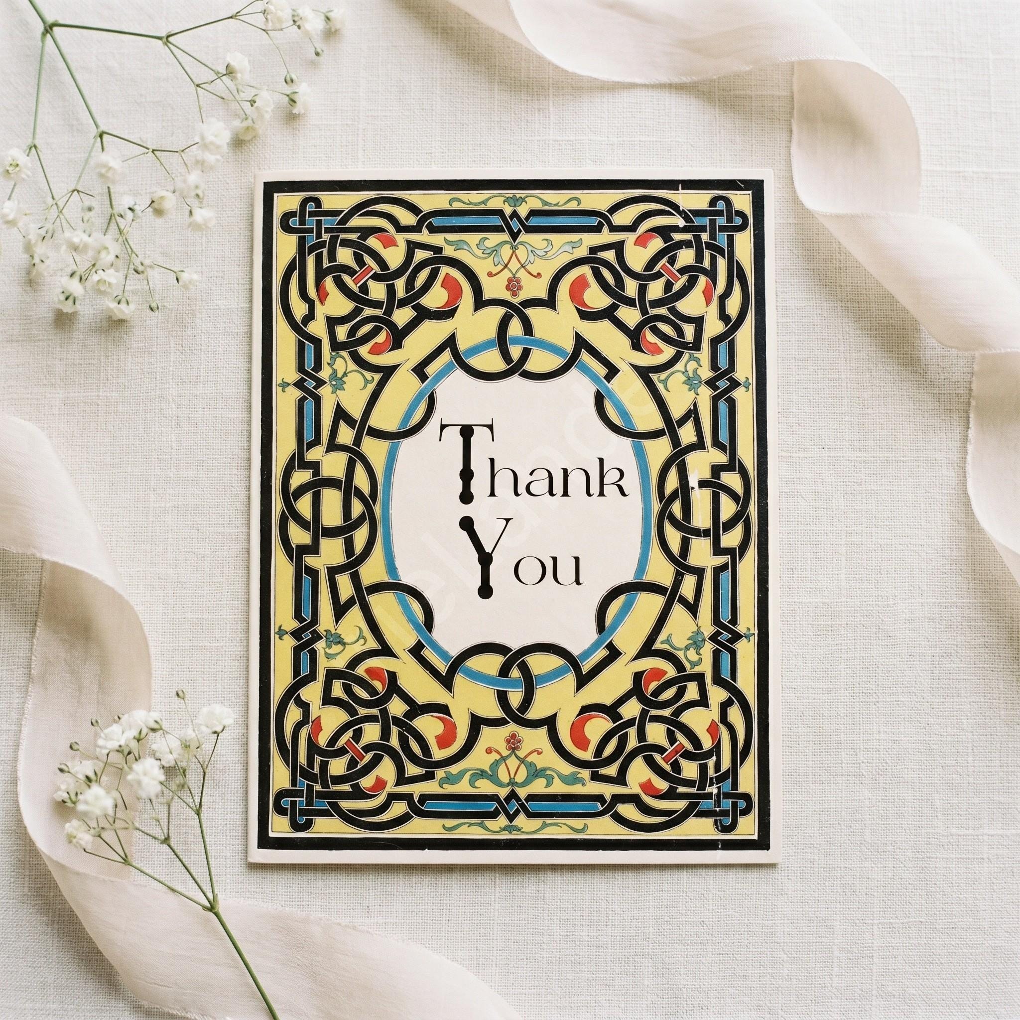 Antique Knotwork Thank You Card, Printed Set, includes envelopes + label sticker, calligraphy + stamps optional, view 5