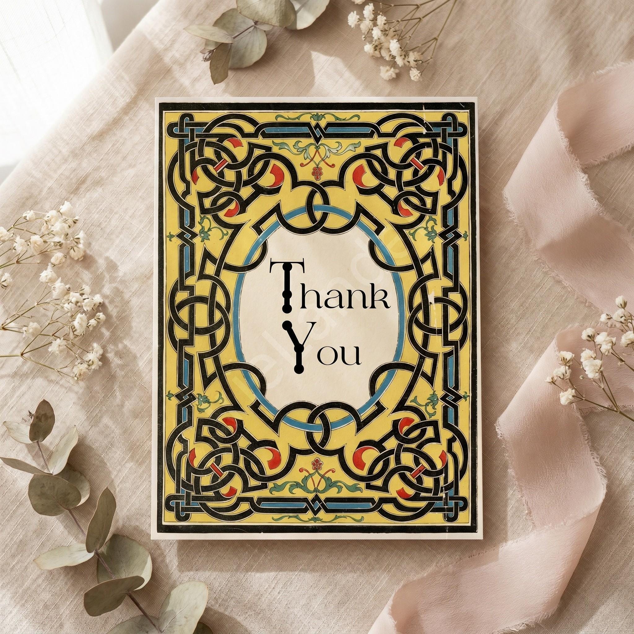 Antique Knotwork Thank You Card, Printed Set, includes envelopes + label sticker, calligraphy + stamps optional, view 7