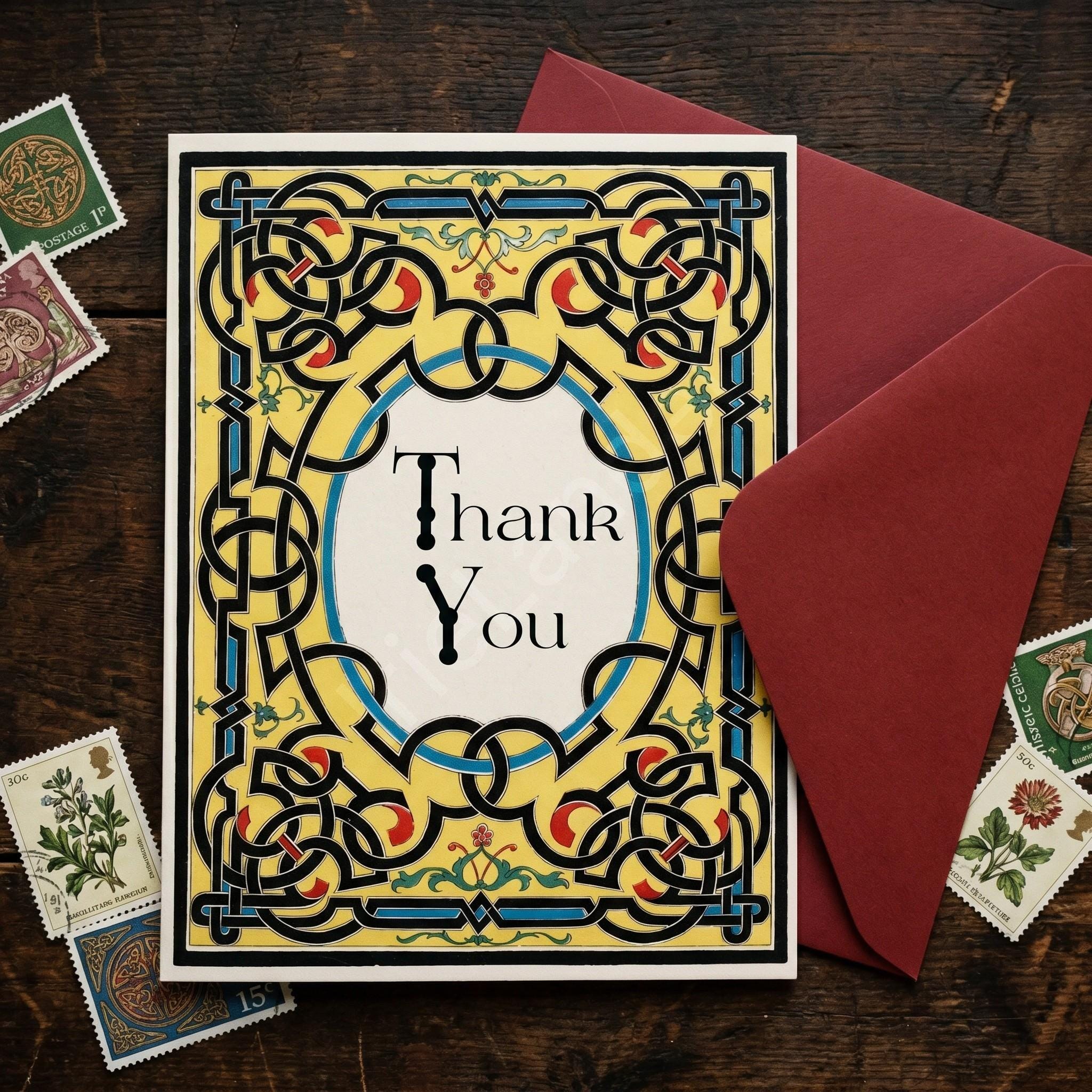 Antique Knotwork Thank You Card, Printed Set, includes envelopes + label sticker, calligraphy + stamps optional, view 8