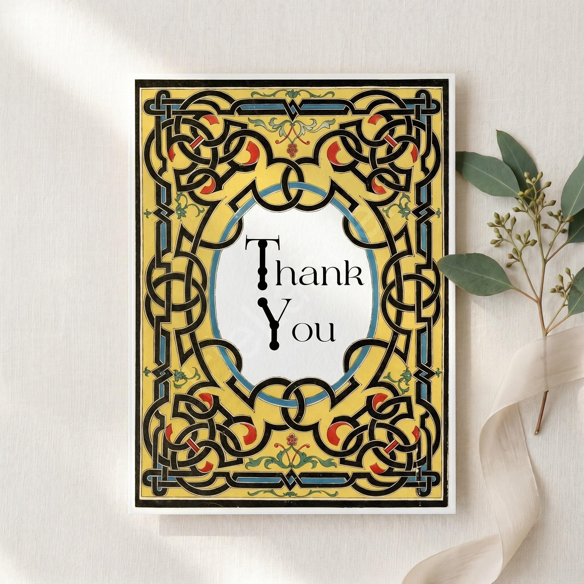 Antique Knotwork Thank You Card, Printed Set, includes envelopes + label sticker, calligraphy + stamps optional, view 9