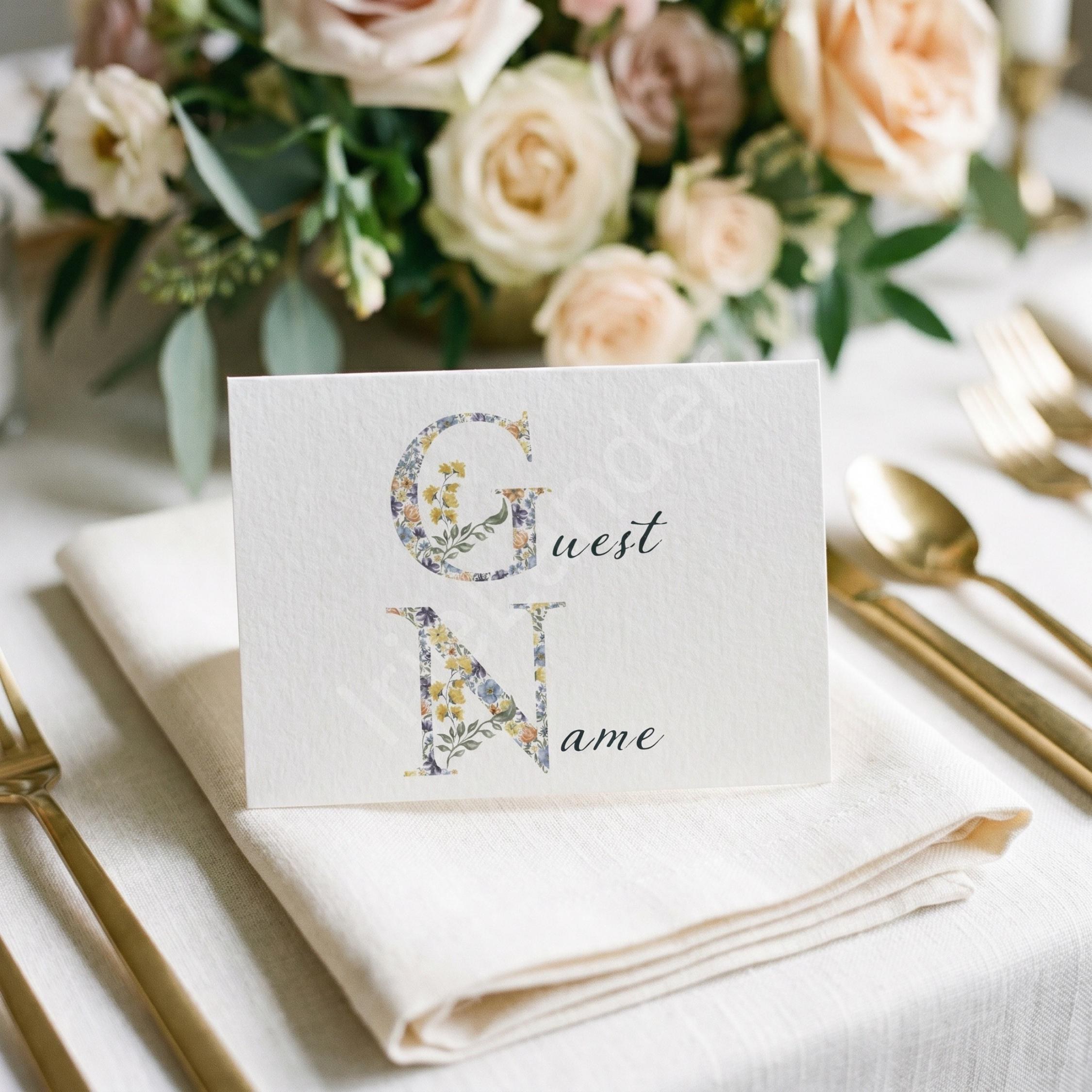 Floral Wedding Place Cards + Wildflower Seed Packet Wedding Favor, customized names, rustic botanical, view 4